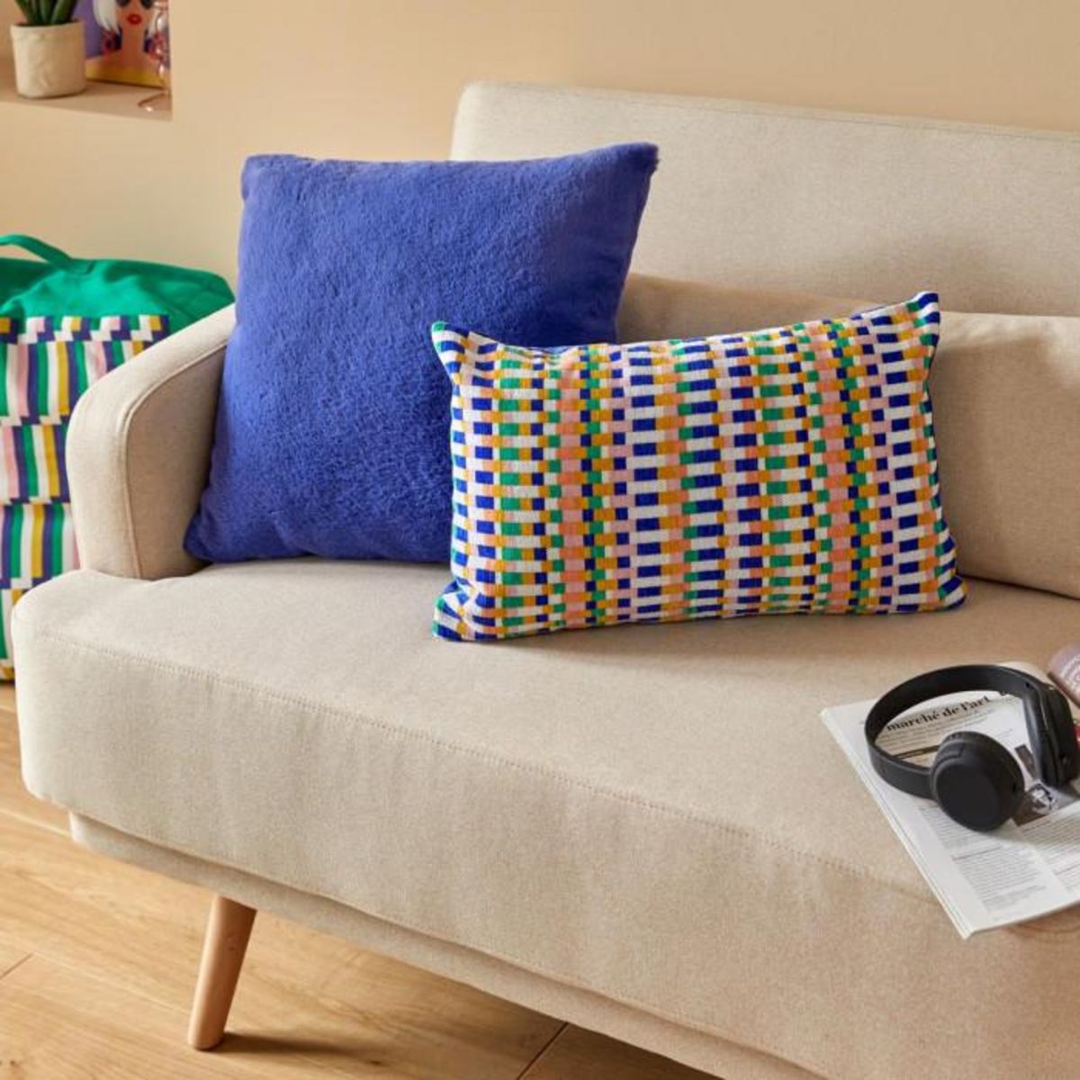 ATMOSPHERA Coussin Déco Imitation Fourrure  Disso  45x45cm Bleu Indigo