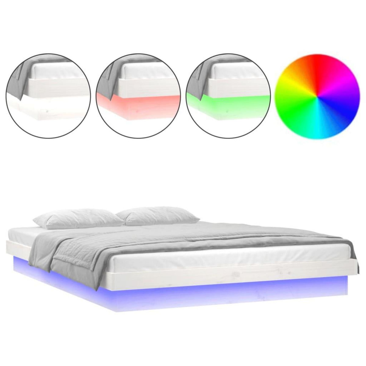 VIDAXL Cadre de lit a LED sans matelas blanc 160x200 cm bois massif