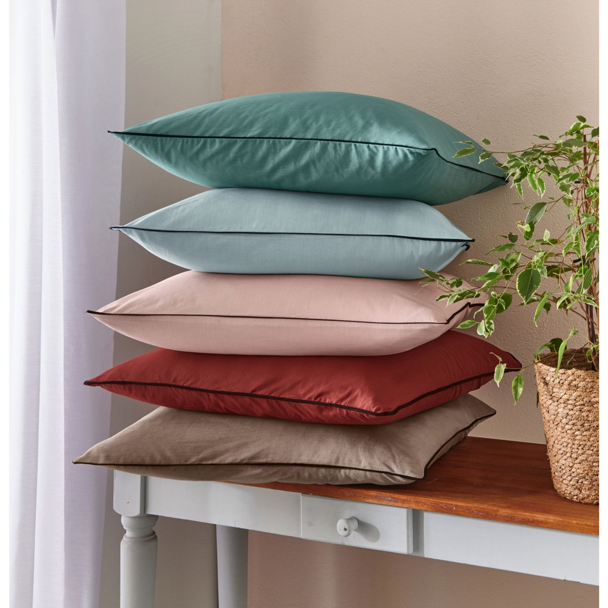 Taie d 'oreiller unie en coton 65 fils