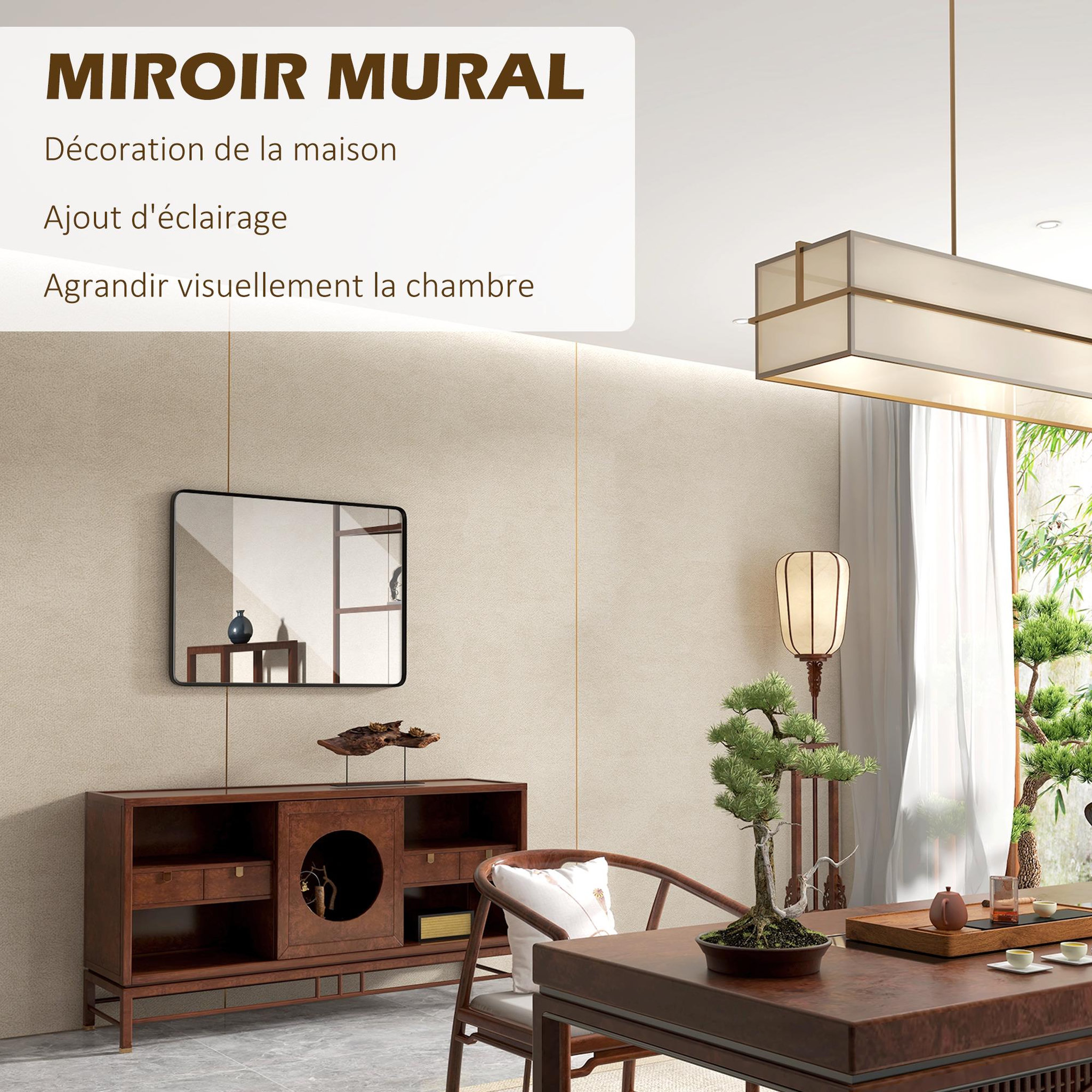 Voir la diapositive 4 : HOMCOM Miroir rectangulaire mural 91,4 x 61 cm cadre en aluminium style minimaliste décoration noir