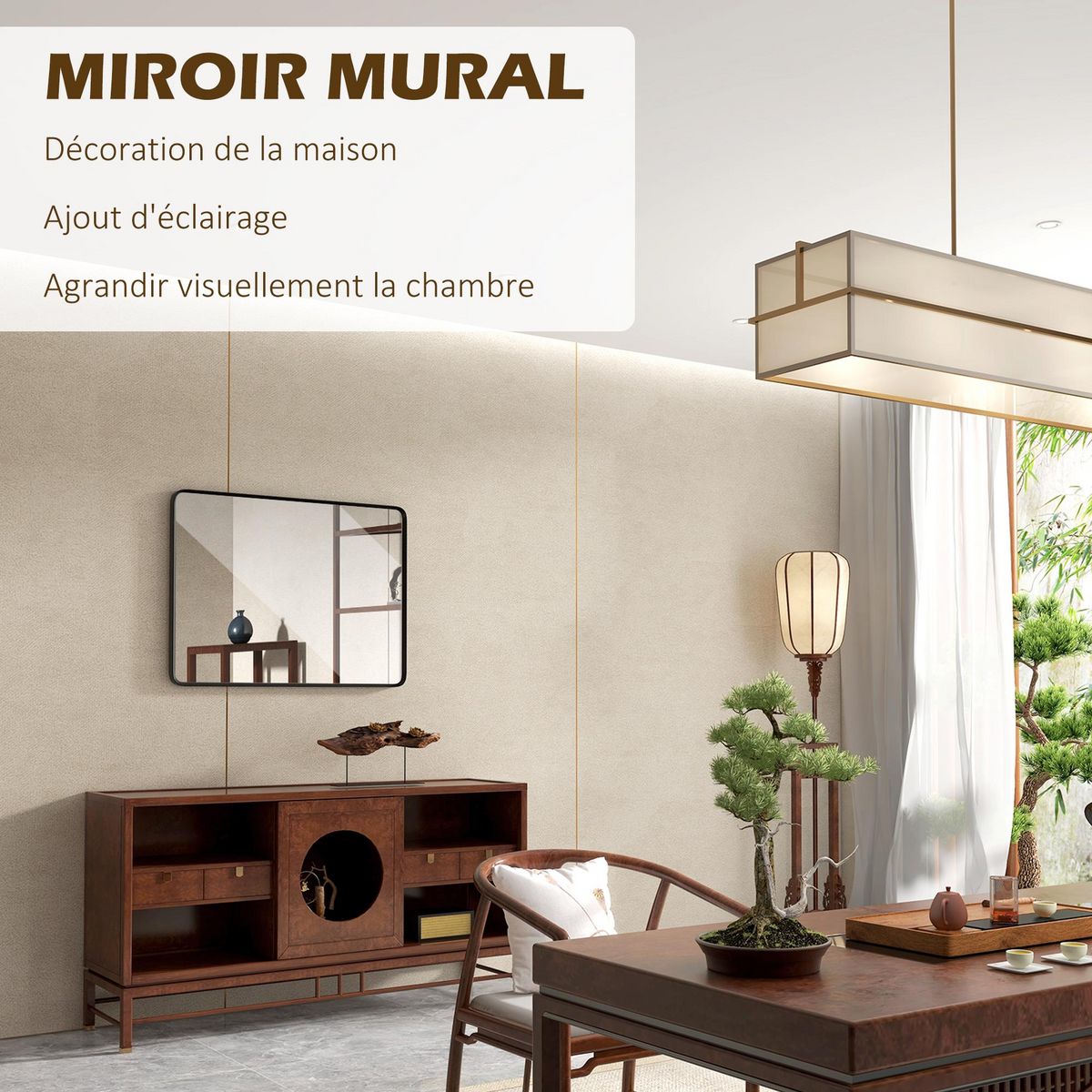 HOMCOM Miroir rectangulaire mural 91,4 x 61 cm cadre en aluminium style minimaliste décoration noir