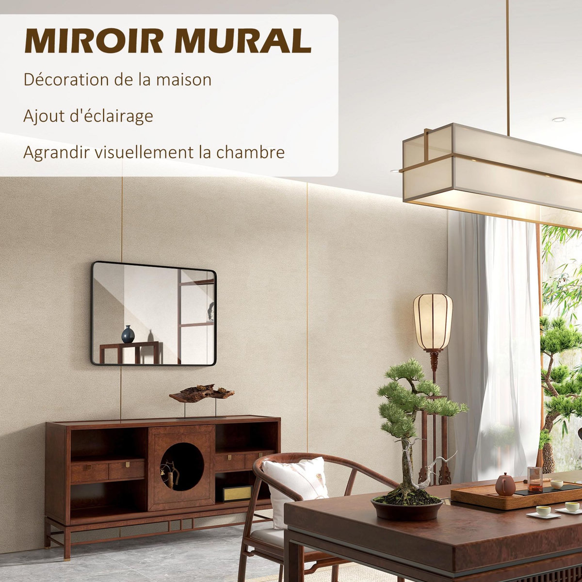 HOMCOM Miroir rectangulaire mural 91,4 x 61 cm cadre en aluminium style minimaliste décoration noir