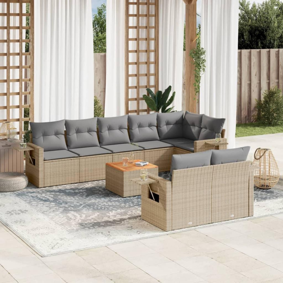 VIDAXL Salon de jardin avec coussins 9pcs melange beige resine tressee
