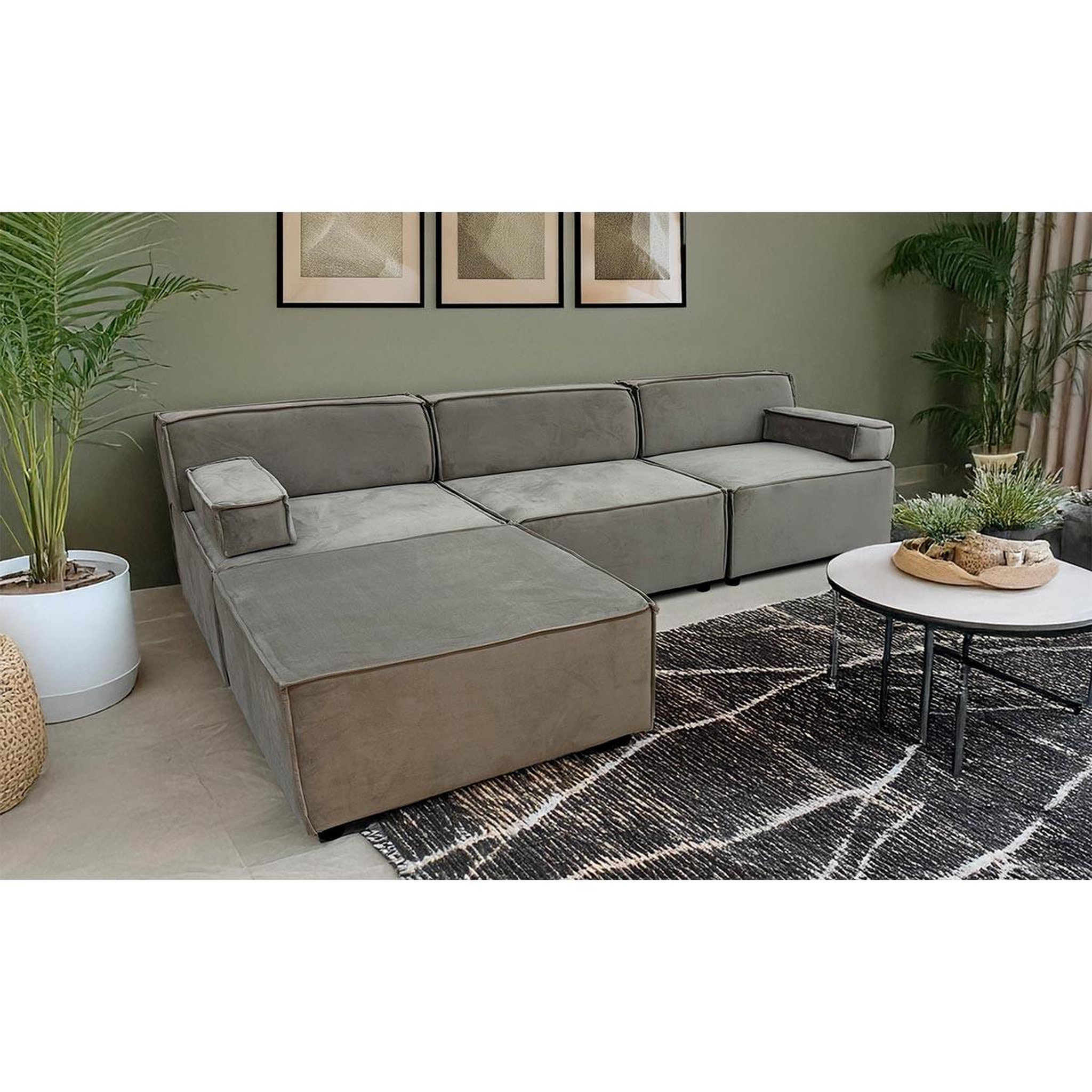Voir la diapositive 5 : Paris Prix Canapé modulable en velours côtelé  todd  258cm taupe grisé