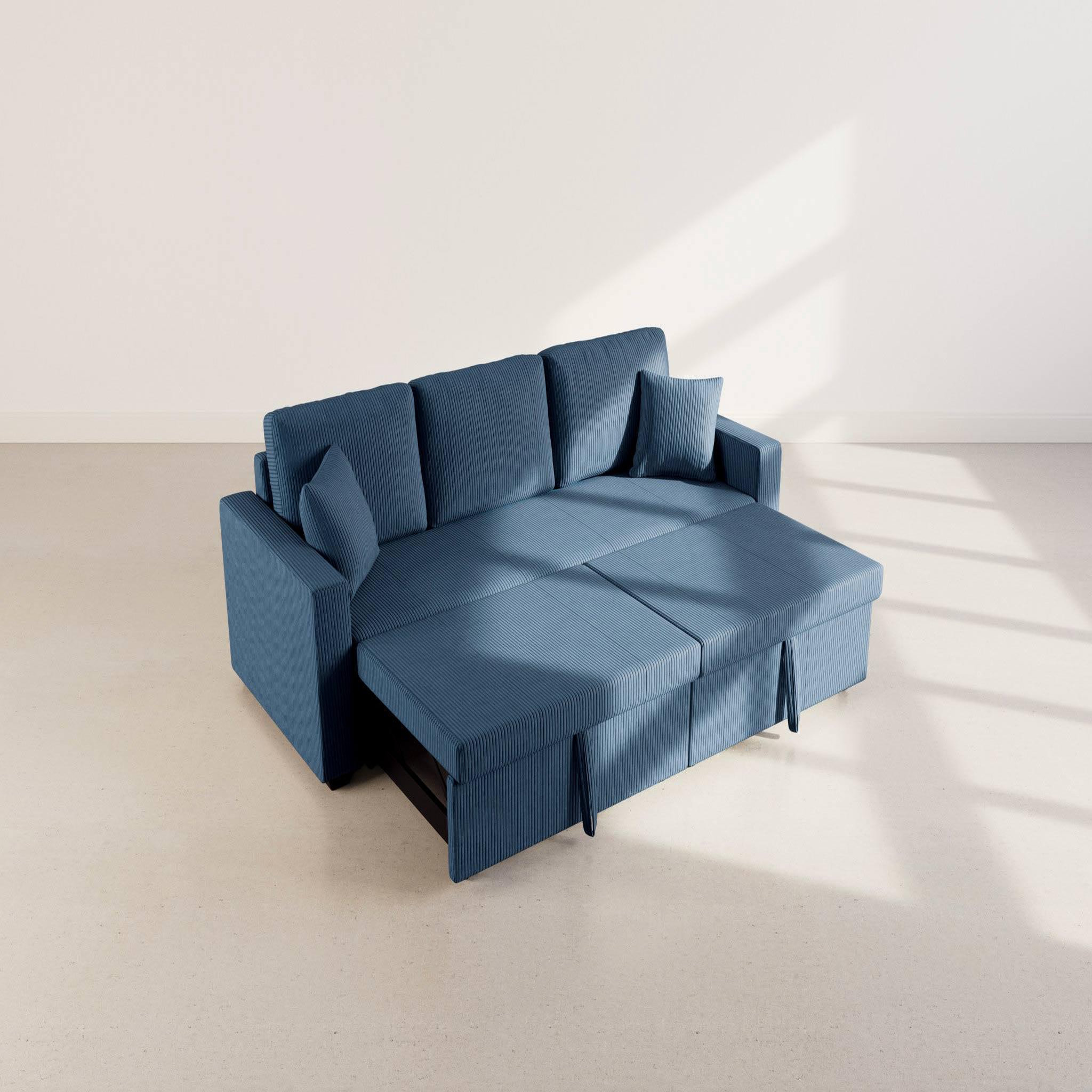 Voir la diapositive 4 : BEST MOBILIER Cyrus - canapé droit 3 places convertible en velours côtelé