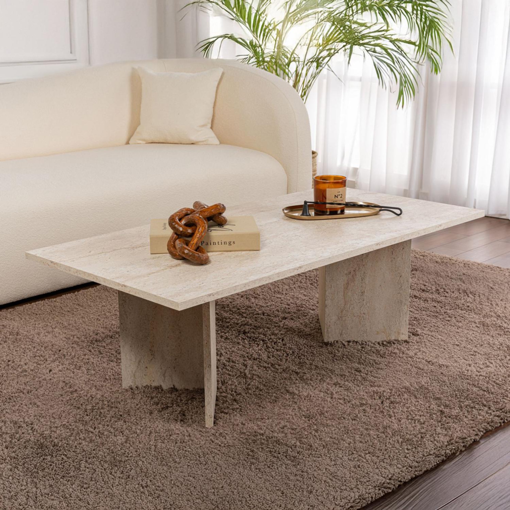 Voir la diapositive 2 : CONCEPT USINE Table basse rectangulaire effet travertin 119x60cm topi