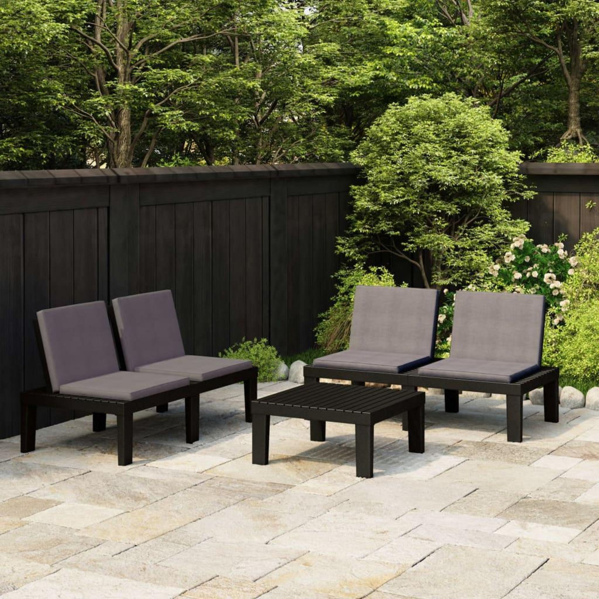 VIDAXL Salon de jardin 3 pcs avec coussins Plastique Gris
