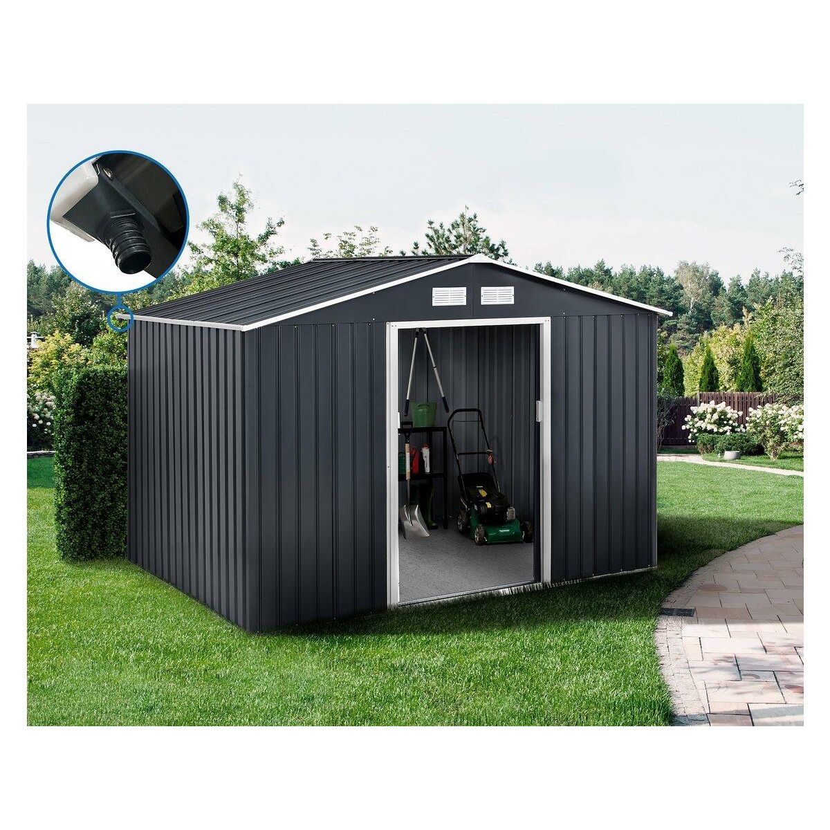 Habitat et Jardin Abri de jardin métal -  Vegas  - 8,83 m² avec gouttière - Gris