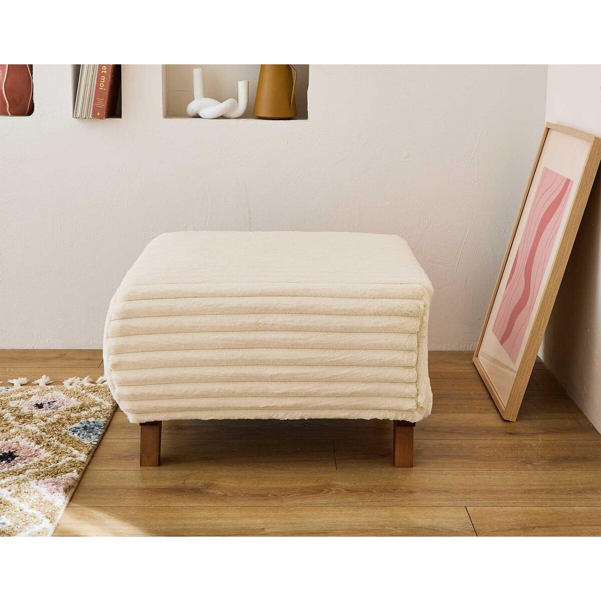 BEST MOBILIER Cristal - pouf modulable - 65 cm - en fausse fourrure côtelée