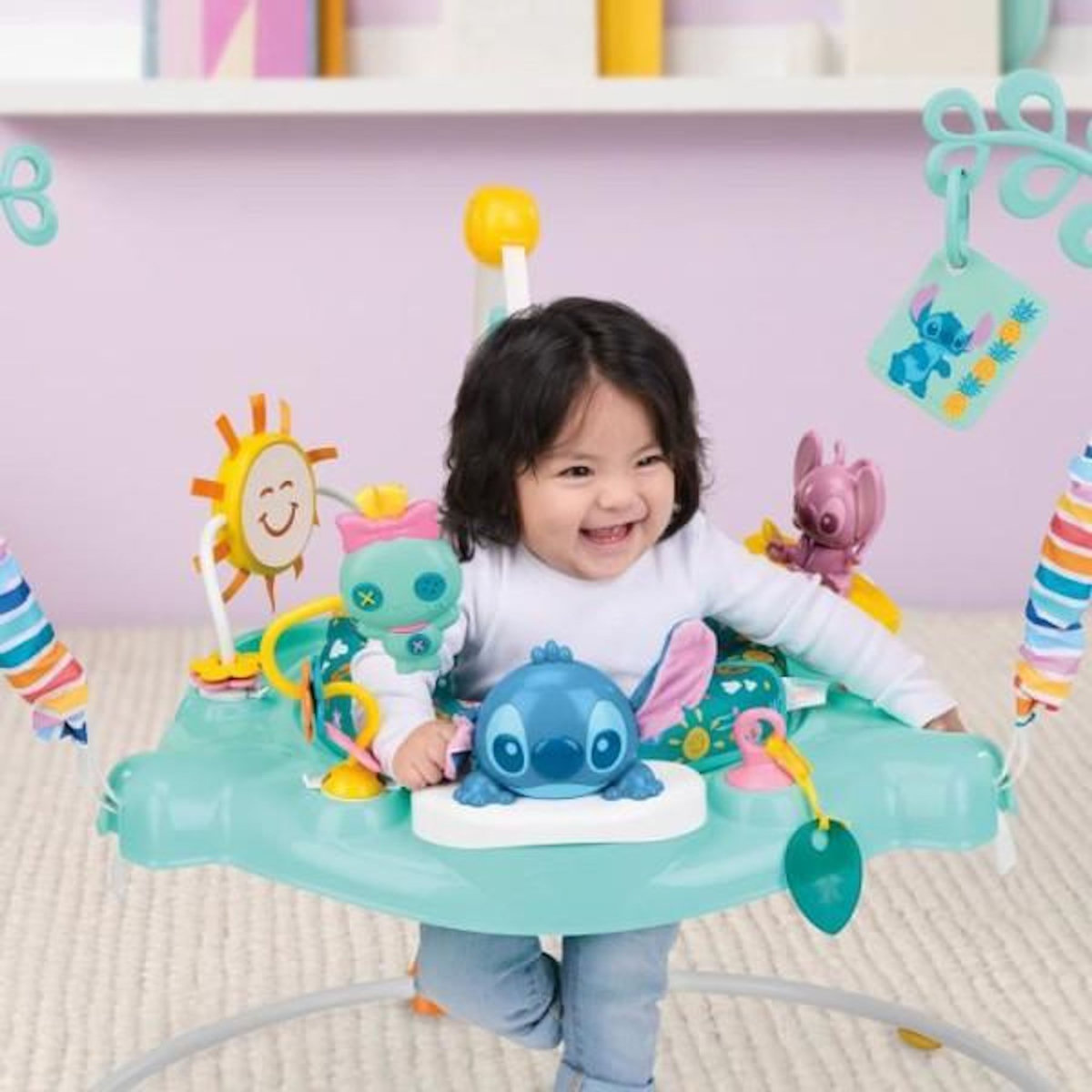Bright Starts DISNEY BABY -STITCH- Aire d'éveil bébé multi-jouets, siege sauteur a rebonds évolutif, pivotant a 360° 10 jeux interactives