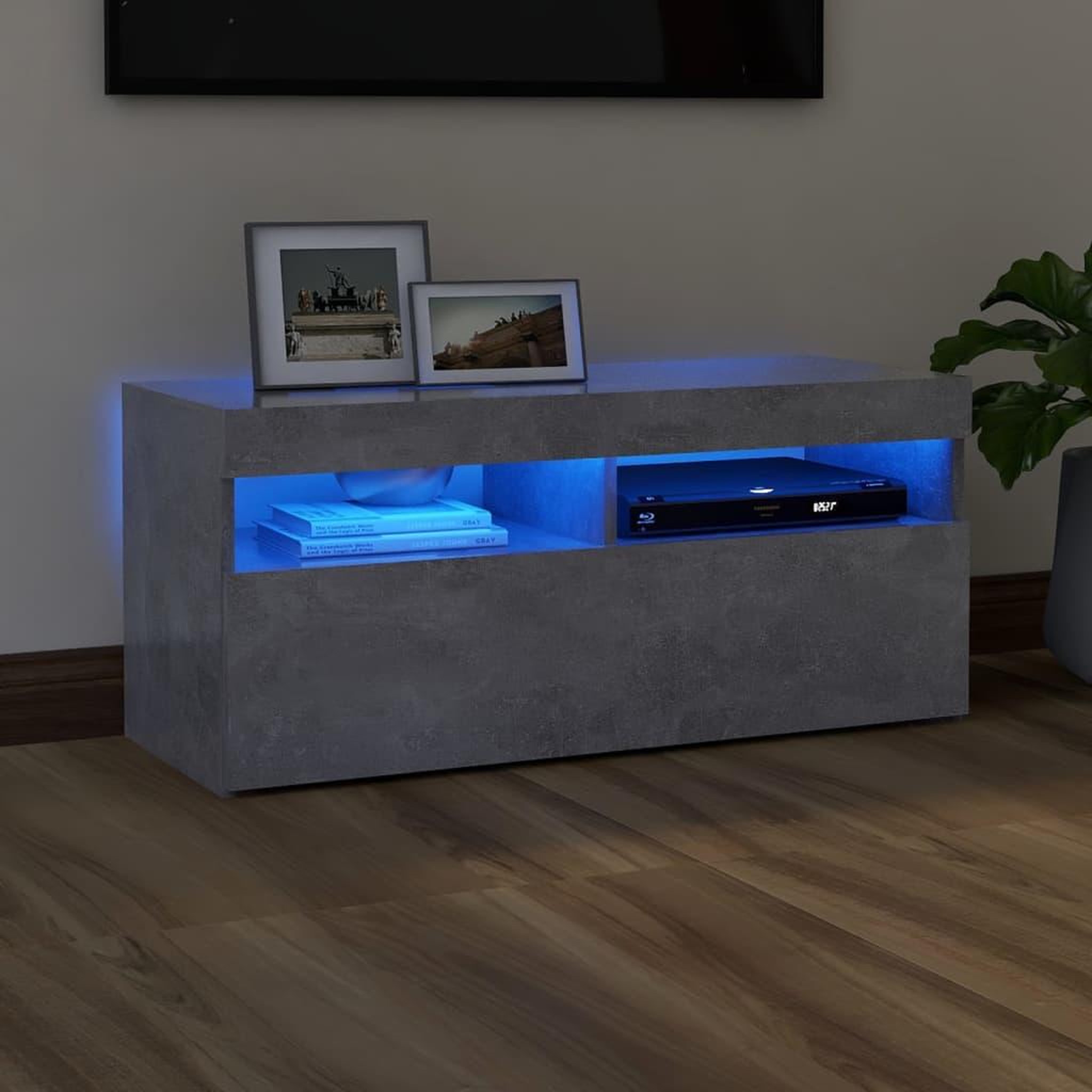 Voir la diapositive 1 : VIDAXL Meuble TV avec lumieres LED gris beton 90x35x40 cm