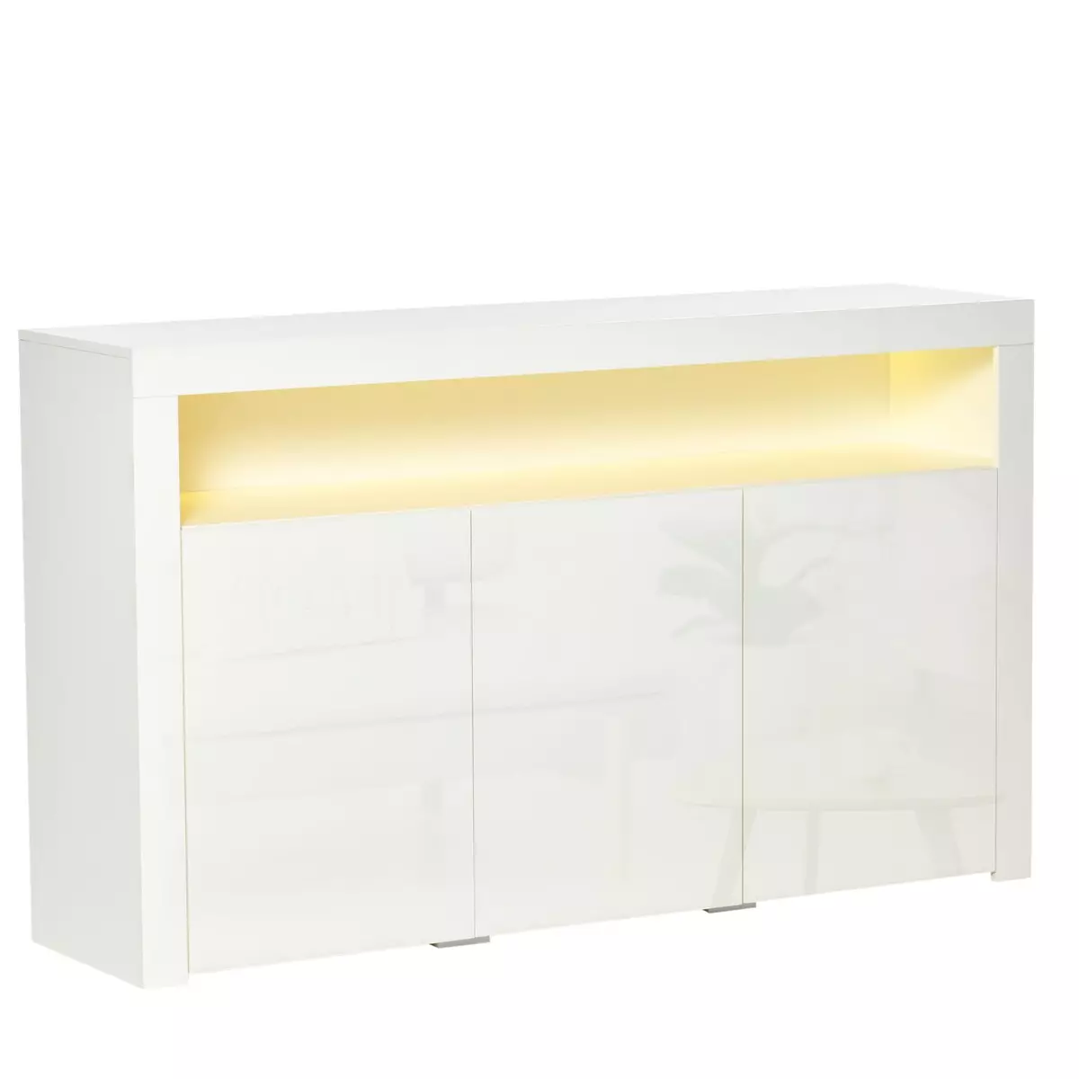 HOMCOM HOMCOM Buffet LED - meuble de rangement LED - 3 placards avec étagère et grande niche - panneaux particules MDF blanc laqué