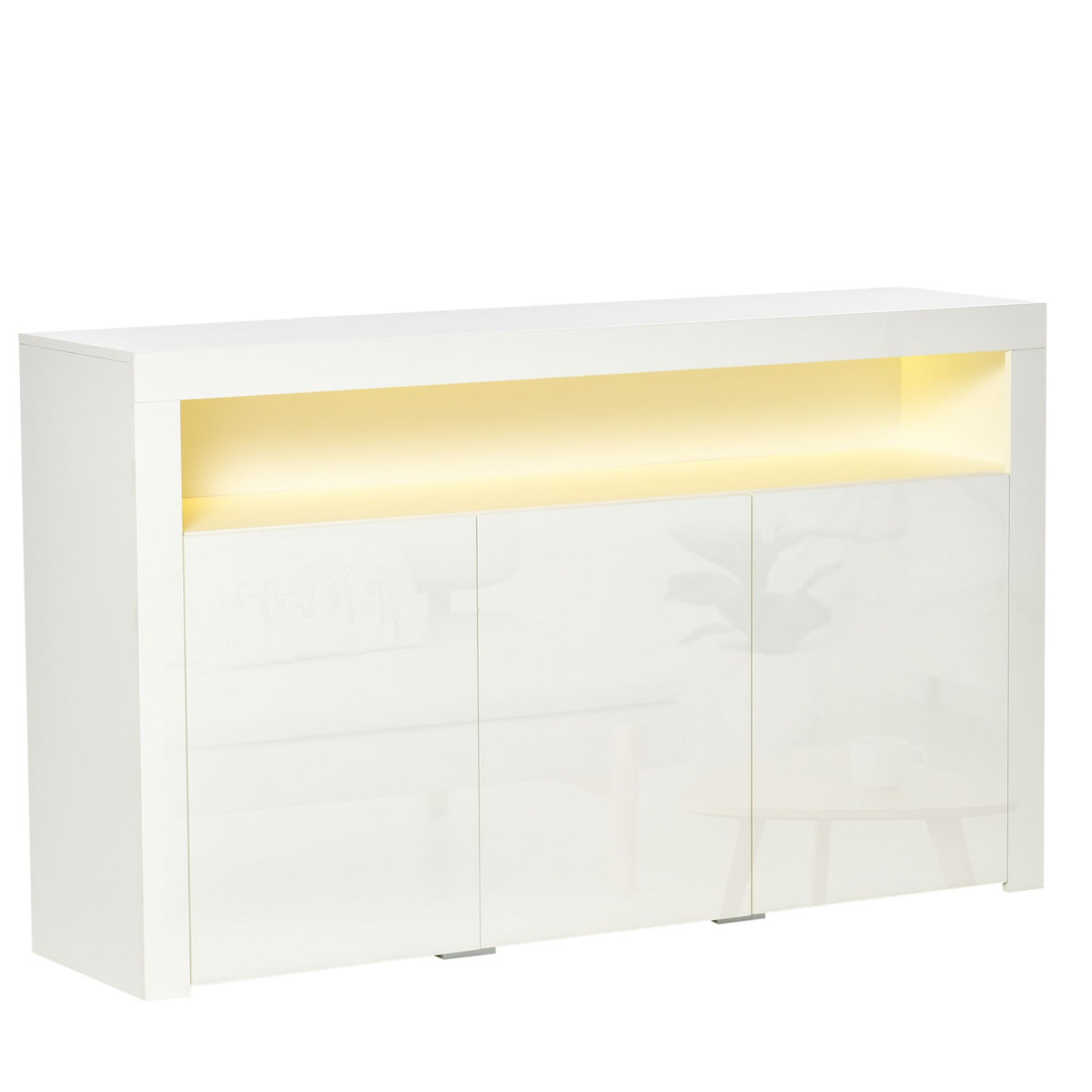 HOMCOM HOMCOM Buffet LED - meuble de rangement LED - 3 placards avec étagère et grande niche - panneaux particules MDF blanc laqué