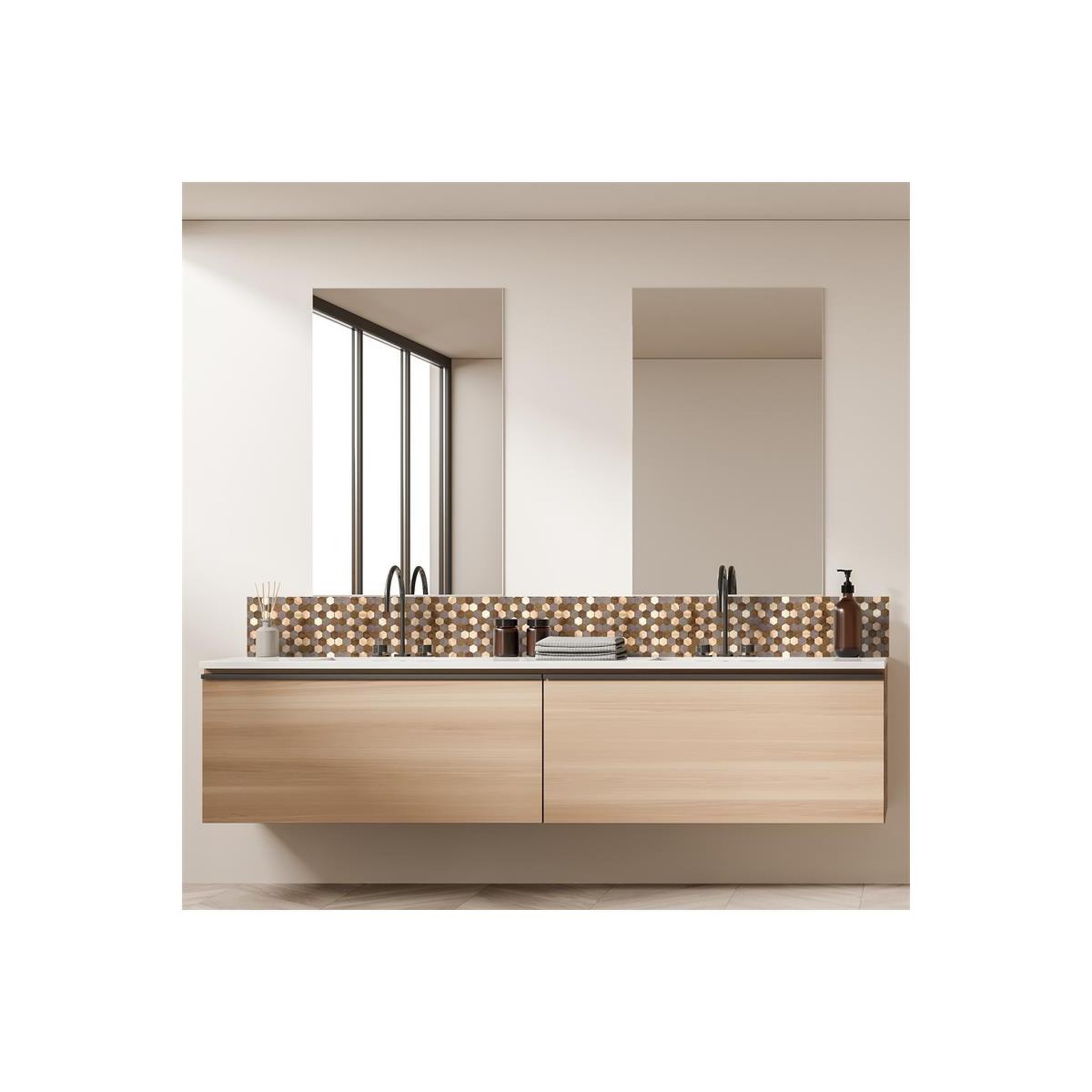 Voir la diapositive 3 : Je cherche une idee Crédence adhésive  hexagone  33cm marron & or