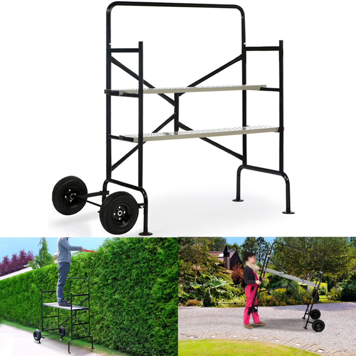 ID MARKET Echafaudage mobile sur roues L.140xl.78xH.135 CM avec 2 plateformes