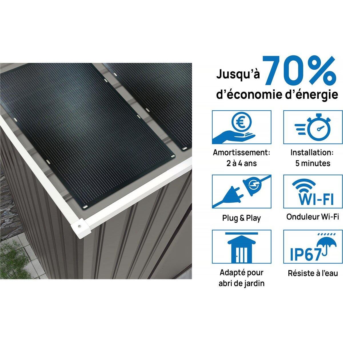 Habitat et Jardin Abri jardin métal  Dallas  - 5,29 m² avec panneaux solaires - Taupe