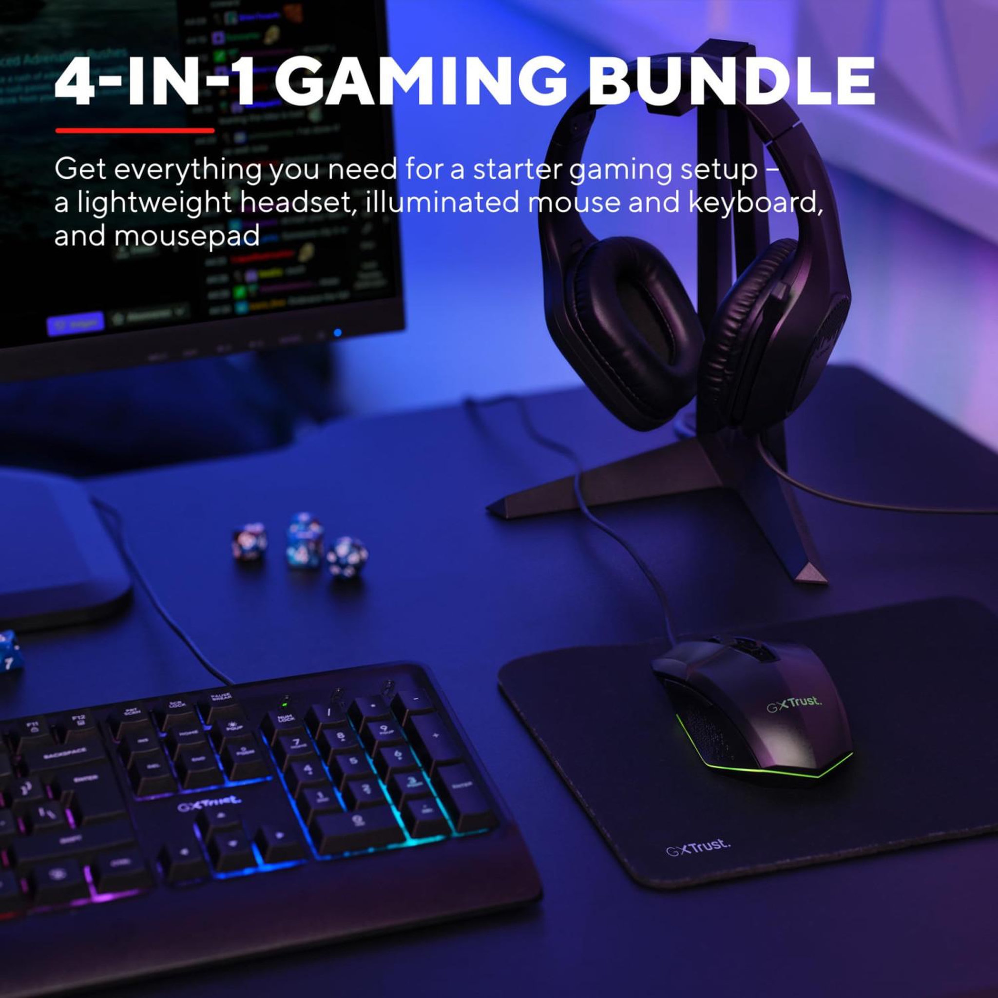 Voir la diapositive 2 : Trust Trust Gaming Gxt 792 Quadrox Kit 4-en-1 Clavier Souris Casque Tapis Disposition Italienne Noir