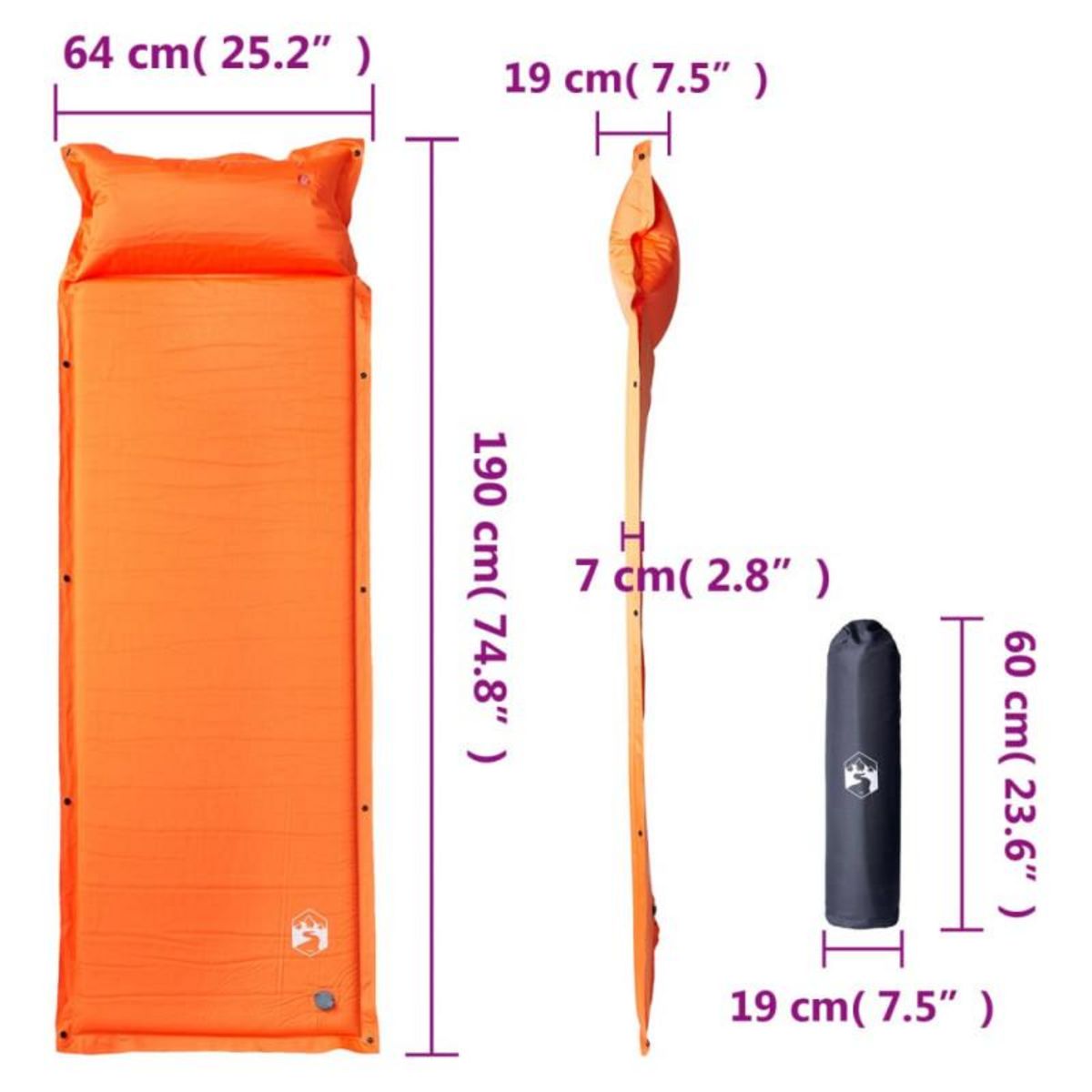 VIDAXL Matelas de camping autogonflant avec oreiller 1 personne orange