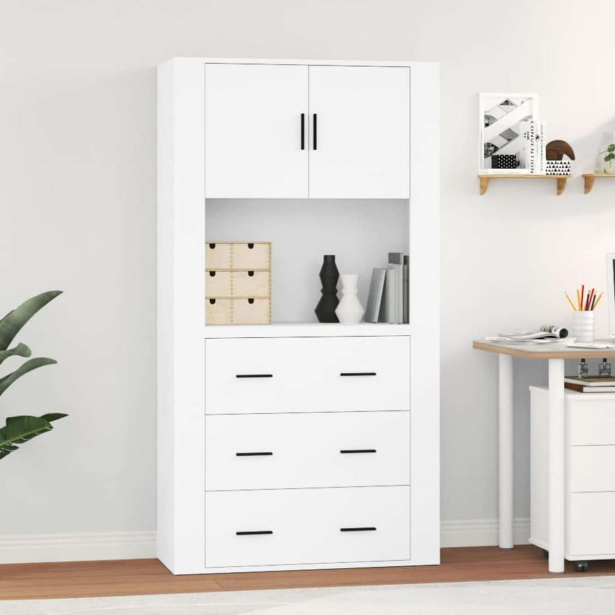 VIDAXL Buffet haut Blanc Bois d'ingenierie