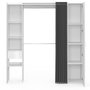 Voir la diapositive 3 : ID MARKET Dressing extensible MERYL 145/170 x 50 x 180 cm blanc avec étagères + double penderie + miroir + rideau gris