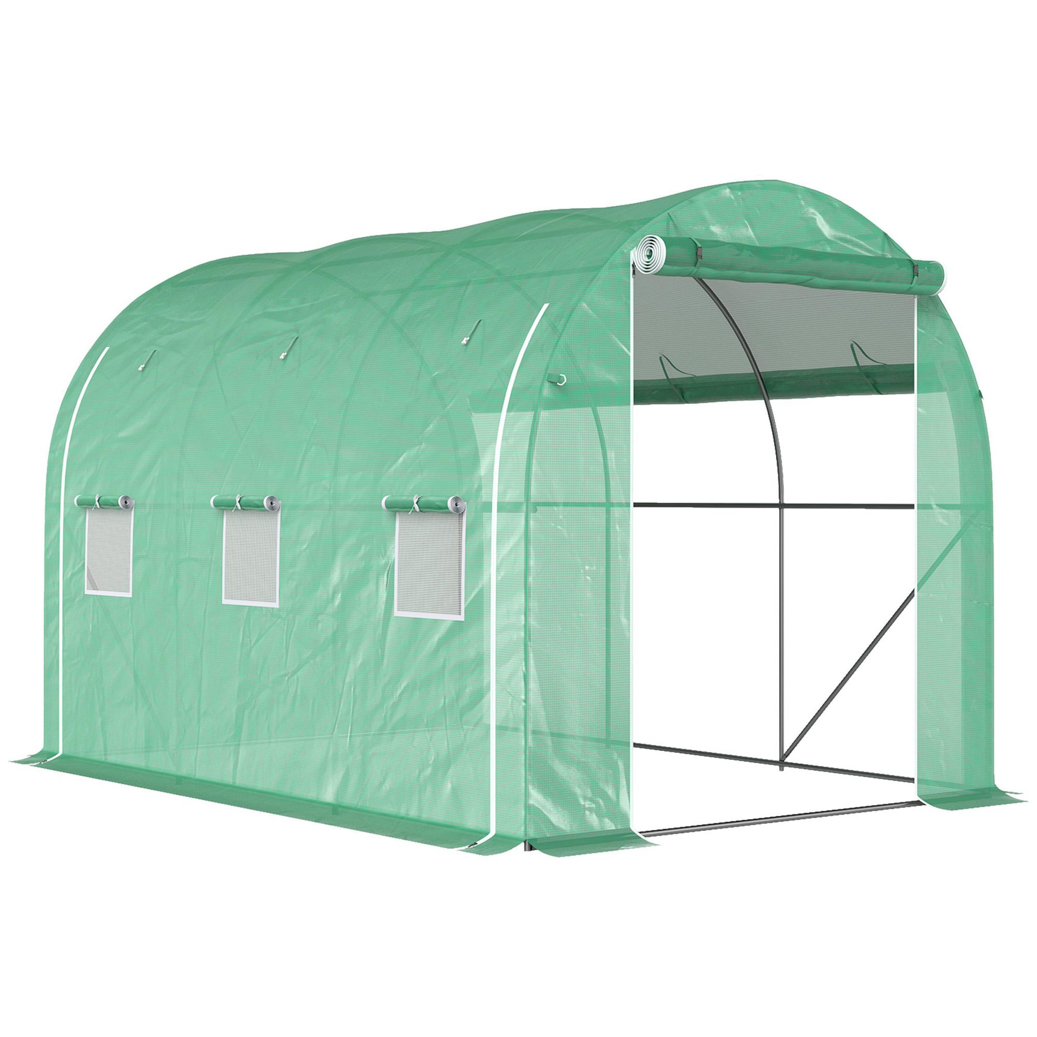 OUTSUNNY Serre de jardin tunnel 6 m² acier galvanisé renforcé dia. 1,9 cm bâche pe haute densité vert