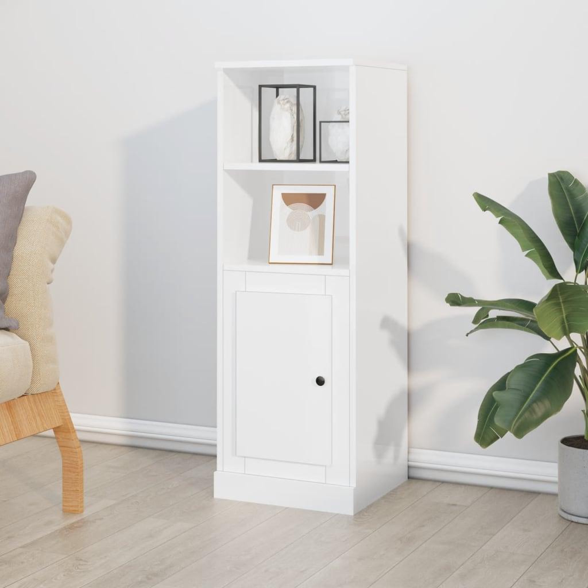 Voir la diapositive 1 : VIDAXL Buffet haut blanc brillant 36x35,5x103,5 cm bois d'ingenierie