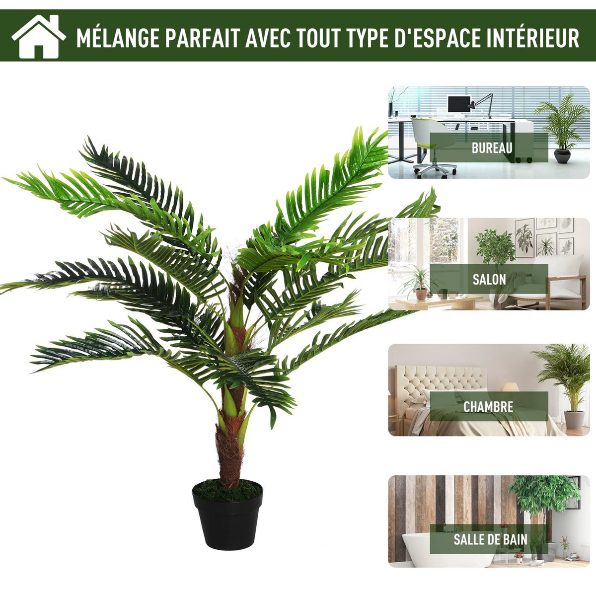 OUTSUNNY Outsunny Palmier artificiel hauteur 123 cm arbre artificiel décoration plastique fil de fer pot inclus vert