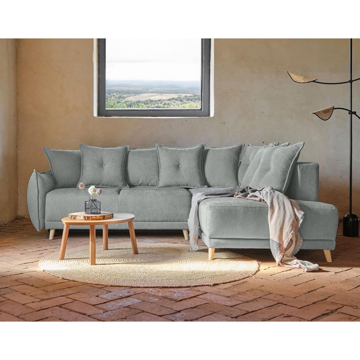 BEST MOBILIER Lena - canapé d'angle droit convertible - 5 places - gris clair - style scandinave - gris clair
