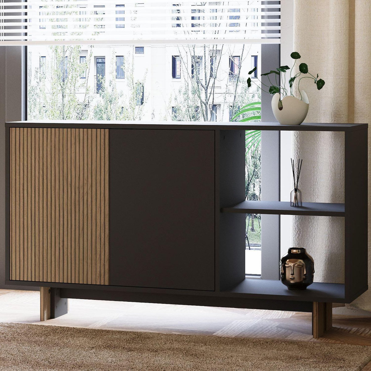 Habitat et Jardin Buffet en bois  Ravello  - 140 x 35 x 80 cm - Gris anthracite