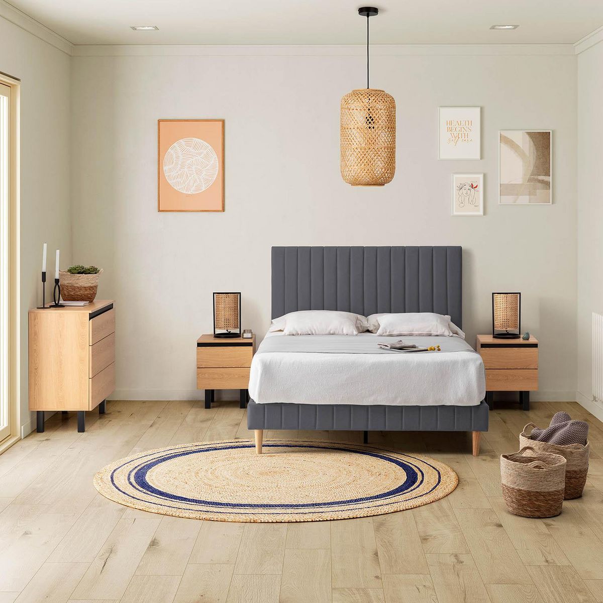 VS VENTA-STOCK Sommier + tête de lit Eris 150x190 cm Gris foncé