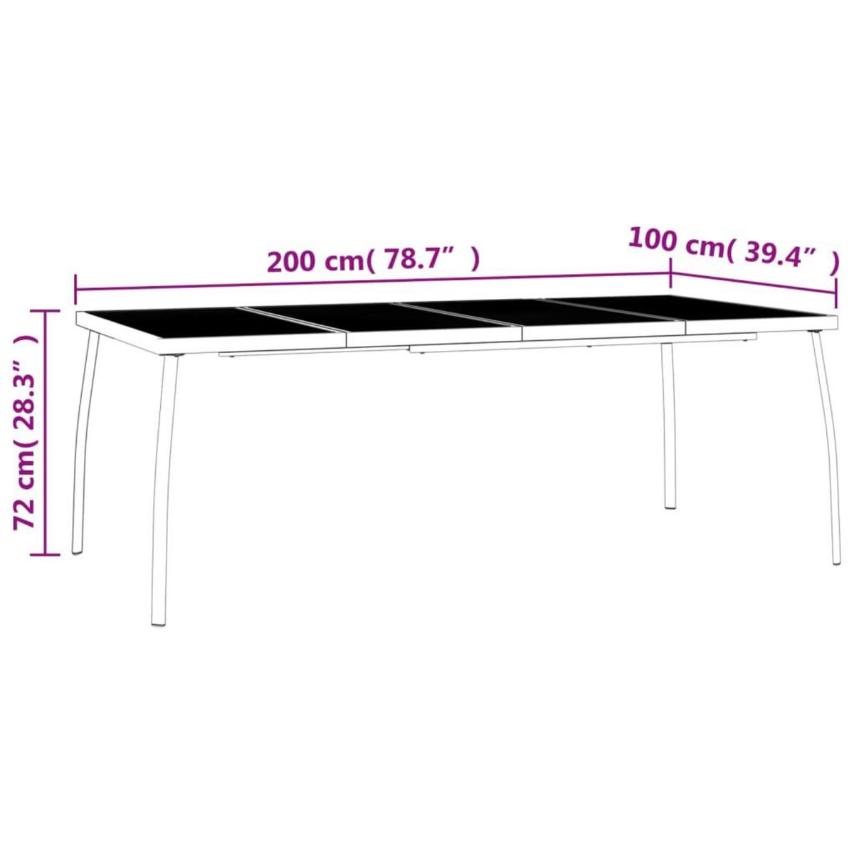 VIDAXL Table de jardin anthracite 200x100x72 cm Treillis d'acier
