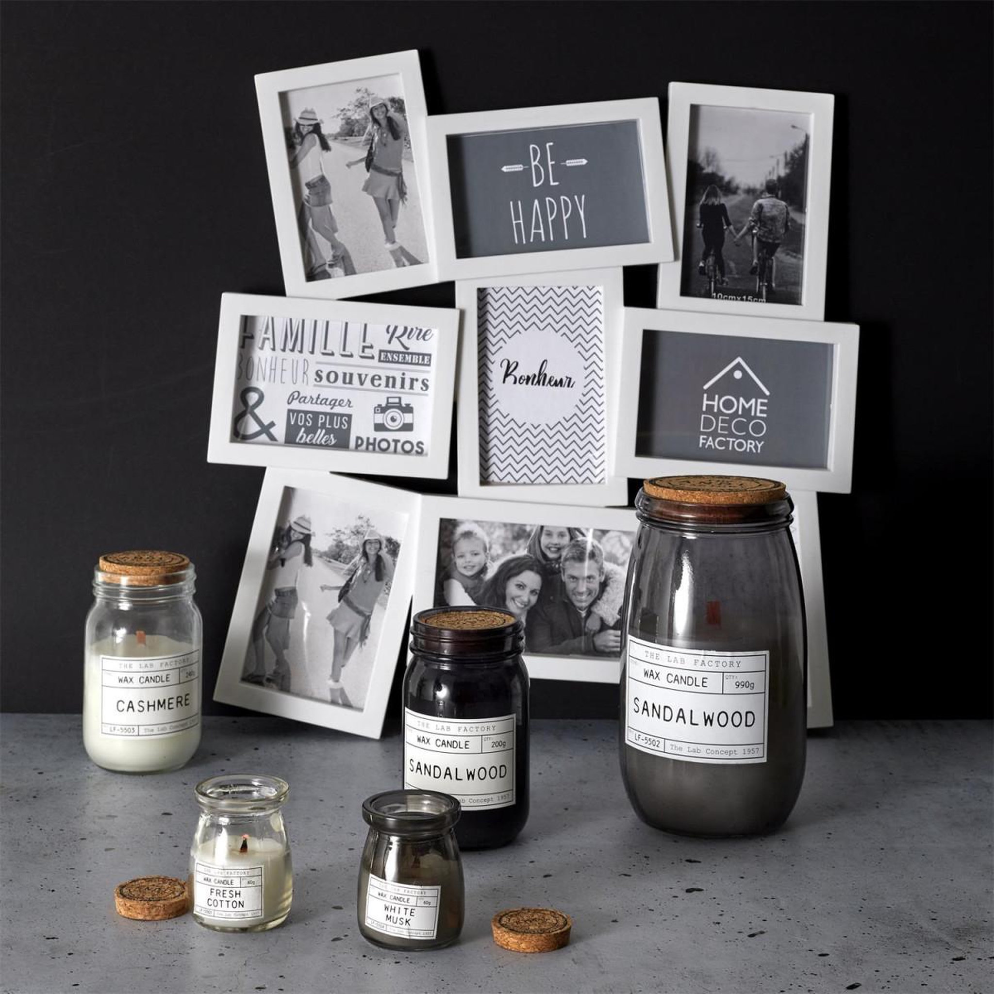 Voir la diapositive 3 : The Home Deco Factory Bougie parfumée déco  lab  990g fresh coton