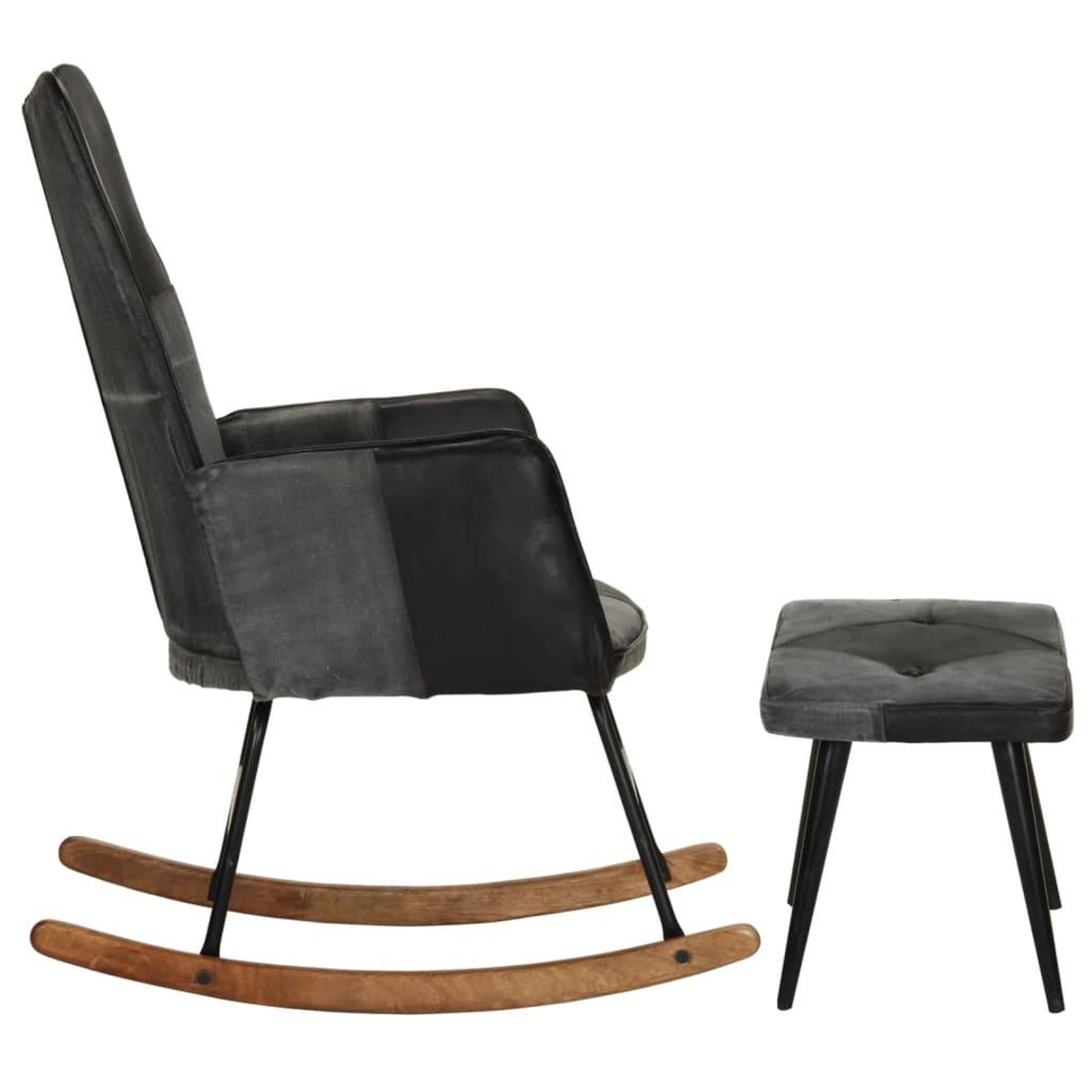 Voir la diapositive 3 : VIDAXL Chaise a bascule et repose-pieds Marron Noir veritable et toile