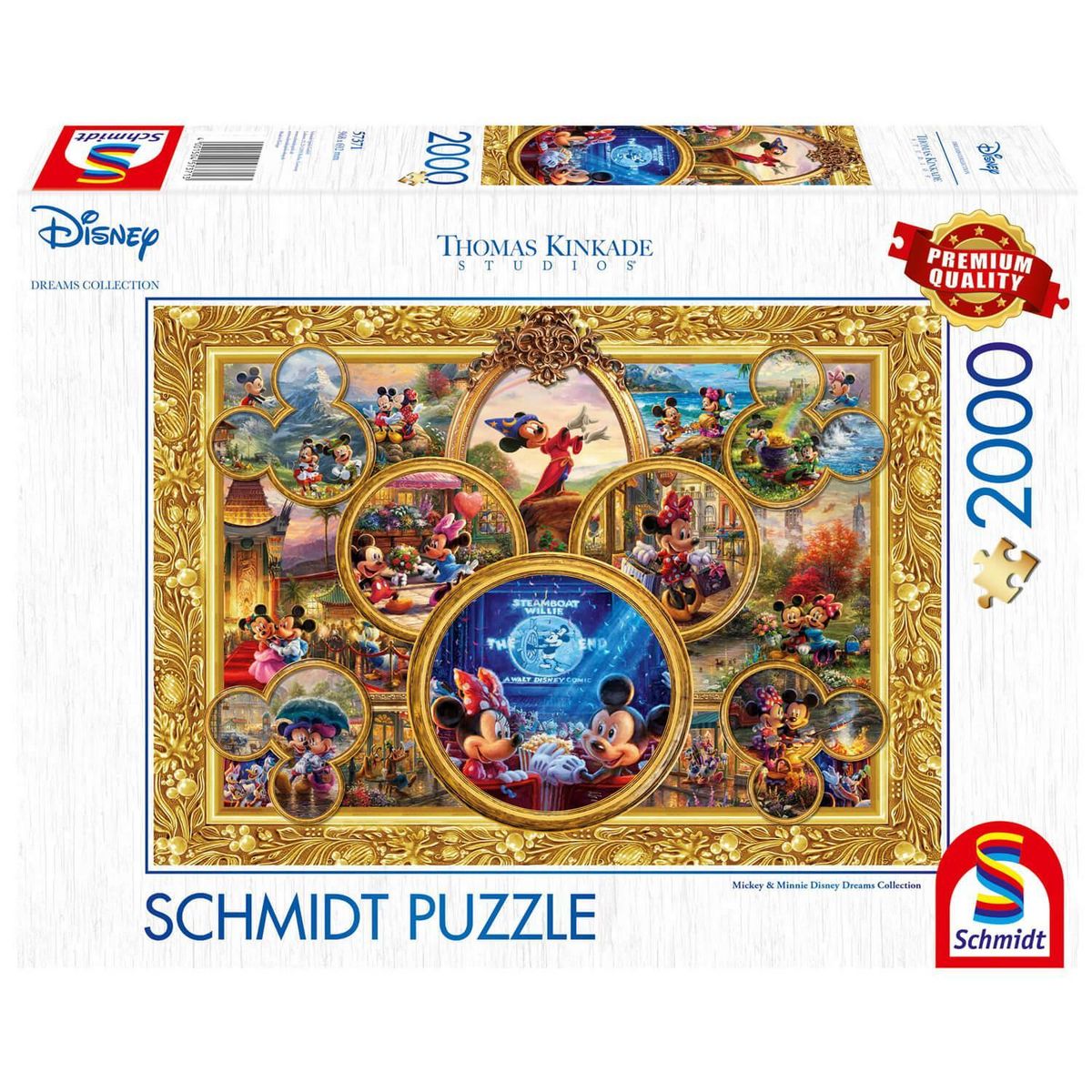Schmidt Puzzle 2000 pièces : Thomas Kinkade : Mickey et Minnie, Collage de rêve, Disney