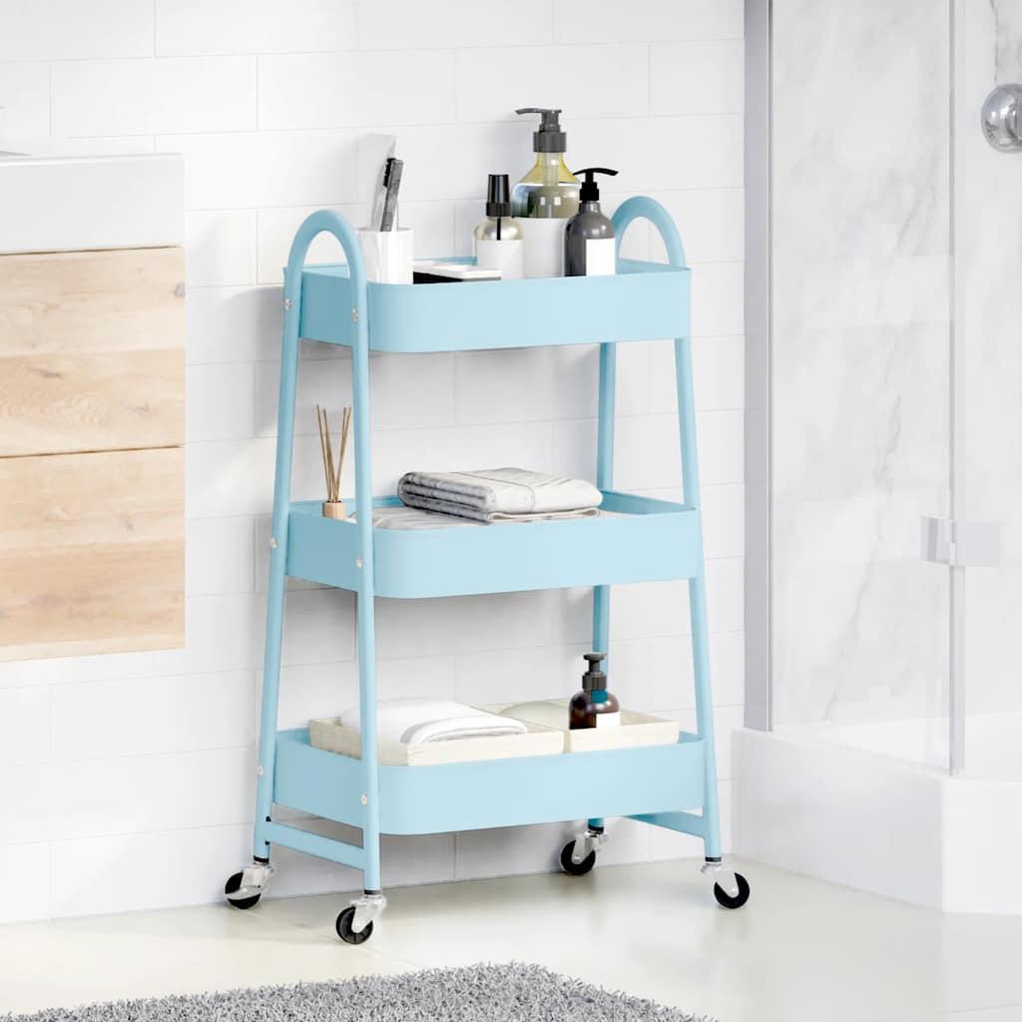 Voir la diapositive 3 : VIDAXL Chariot de rangement a 3 niveaux bleu 42x41,5x77 cm acier