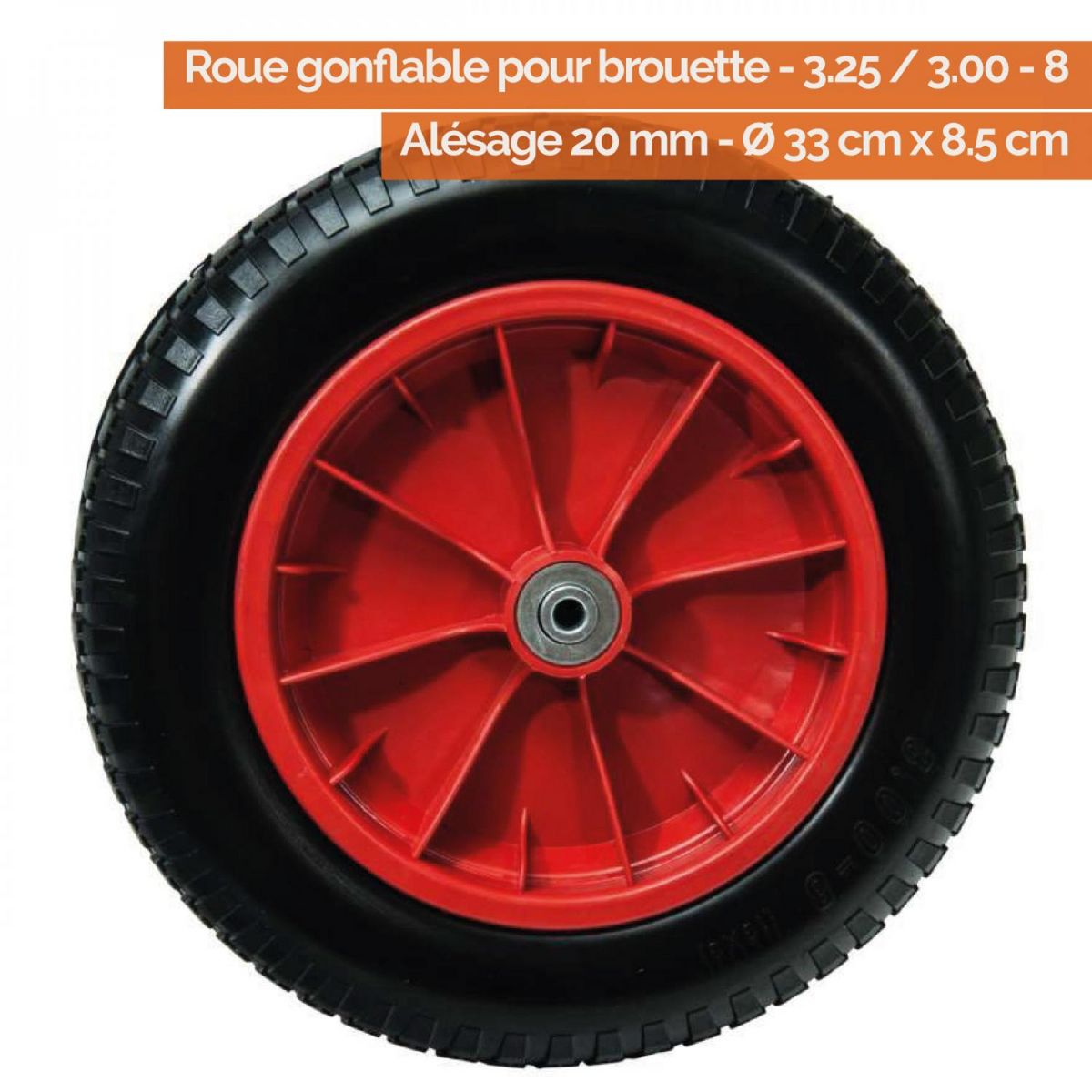 LINXOR Roue gonflable pour brouette - 33 x 8.5 cm - Axe 20 mm