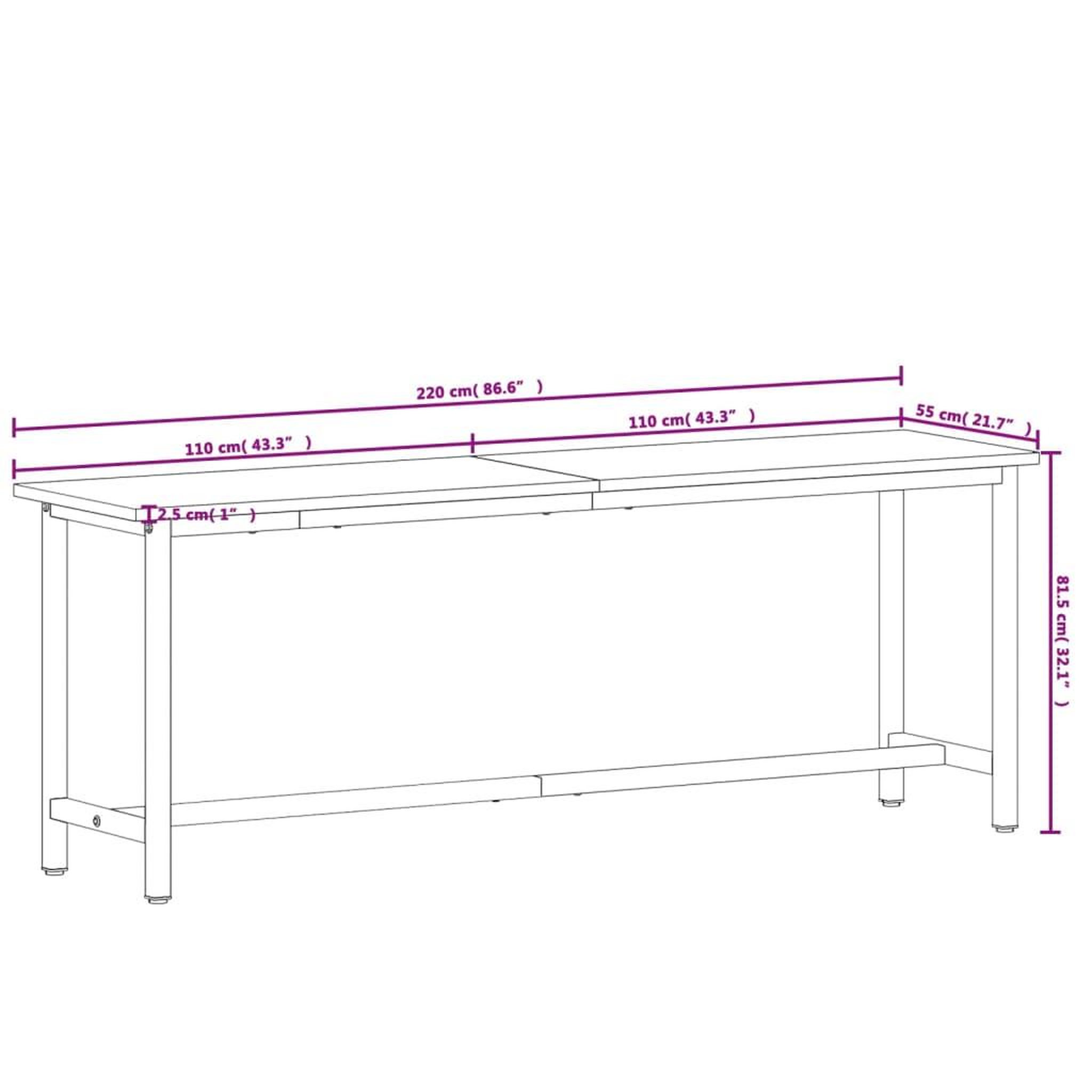 Voir la diapositive 6 : VIDAXL Etabli 220x55x81,5 cm bois massif de hetre et metal