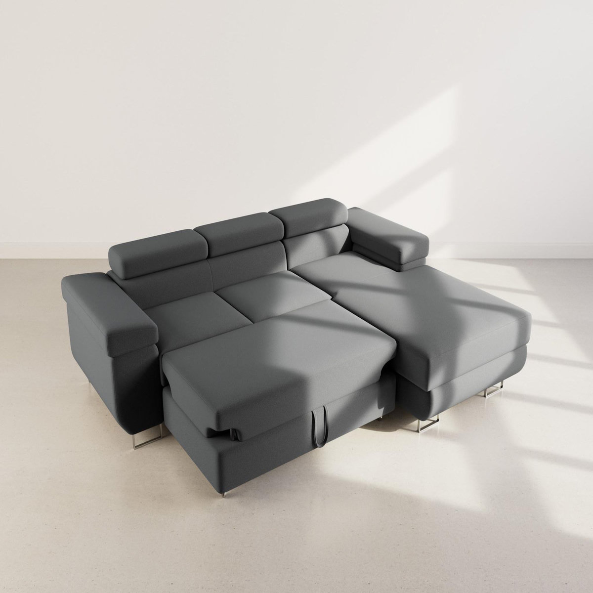 BEST MOBILIER Pablo - canapé d'angle droit - 6 places - convertible avec coffre et têtières réglables - en velours