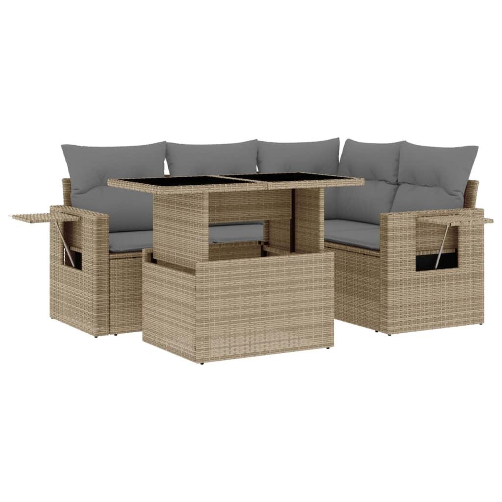 Voir la diapositive 2 : VIDAXL Salon de jardin avec coussins 5 pcs beige resine tressee