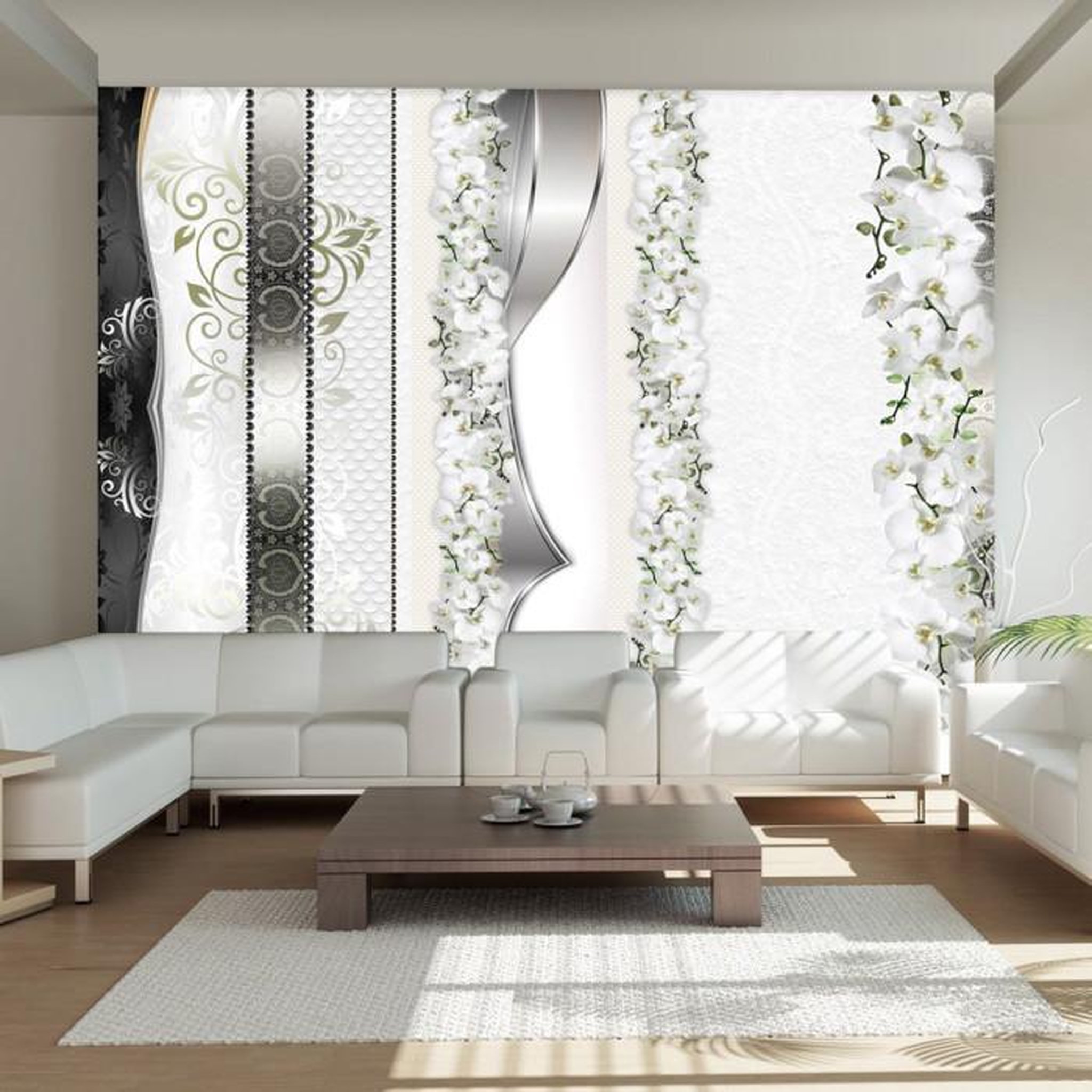 Paris Prix Papier Peint  Parade of Orchids in Shades of Gray. Coloris disponibles : Multicolore
