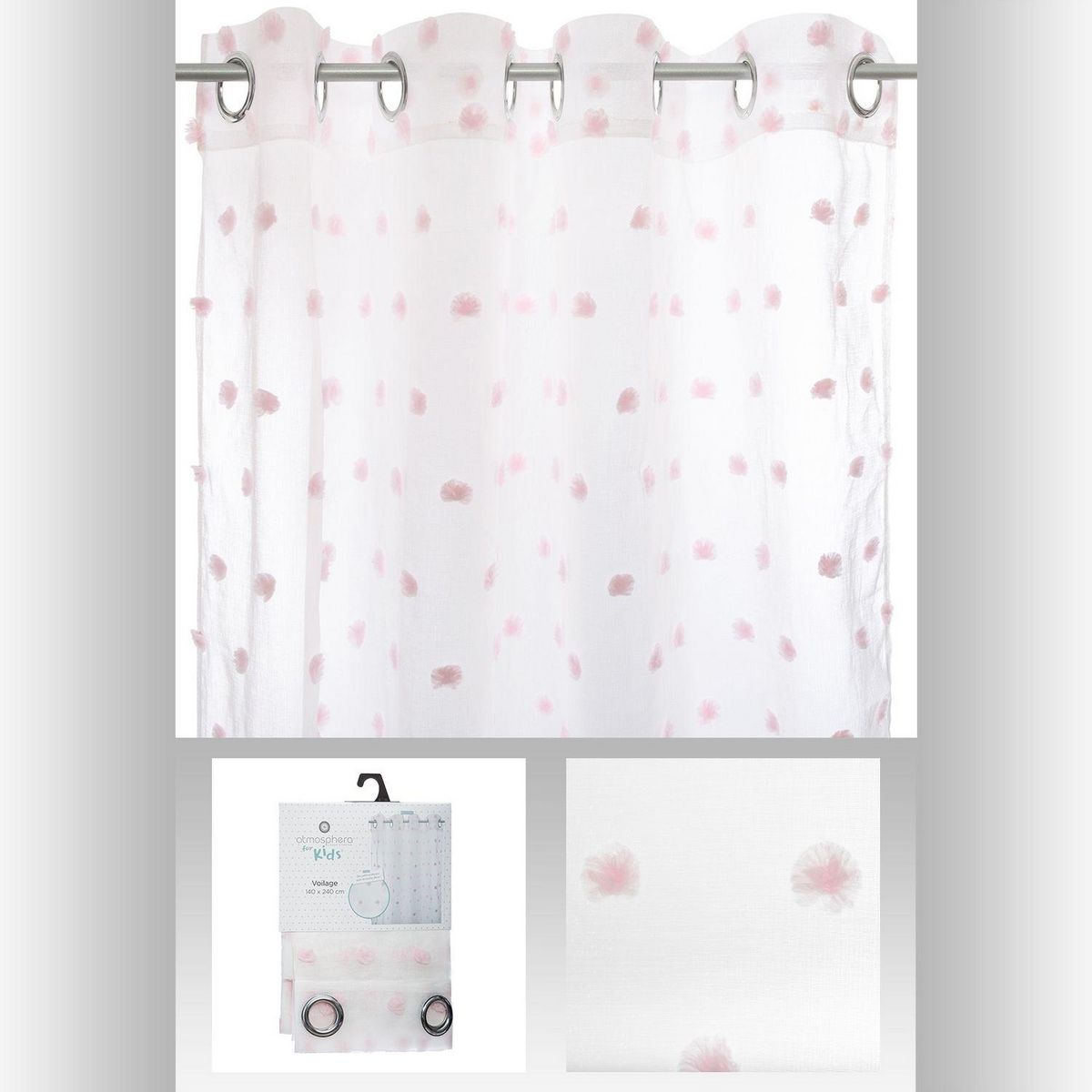 TOILINUX Lot de 2 Rideaux pour chambre d'enfant avec pompons Lilo