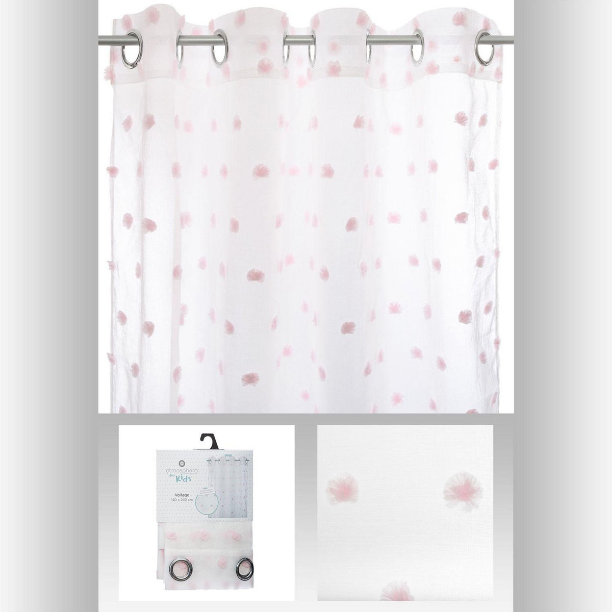 TOILINUX Lot de 2 Rideaux pour chambre d'enfant avec pompons Lilo