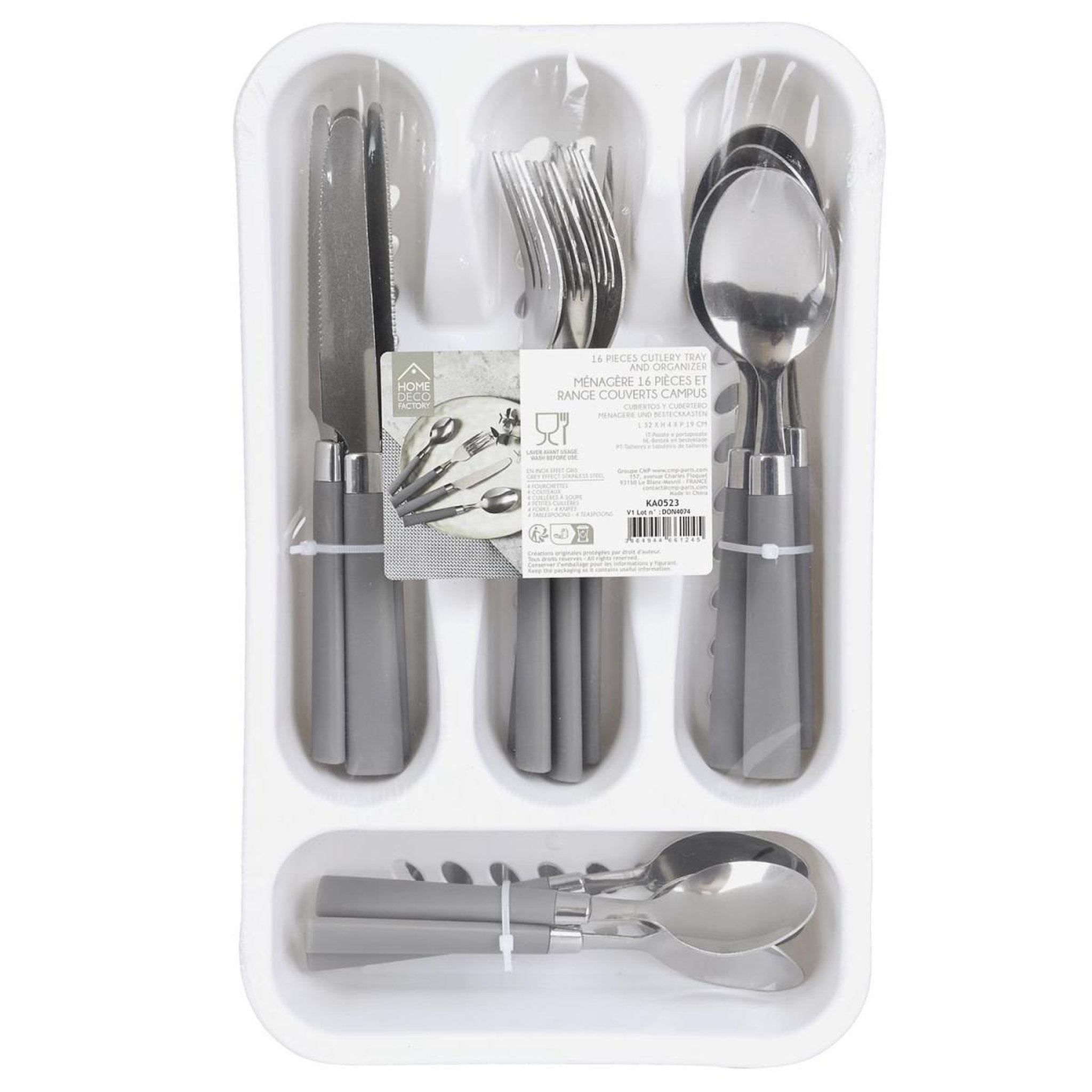 Voir la diapositive 4 : The Home Deco Factory Ménagère 16 Pièces & Range-Couverts  Campus  32cm Gris