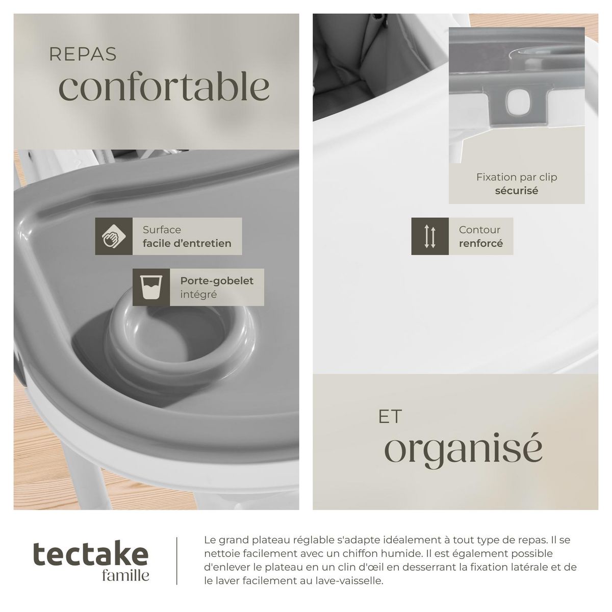 tectake Chaise haute dès les premiers mois, pliable blanc