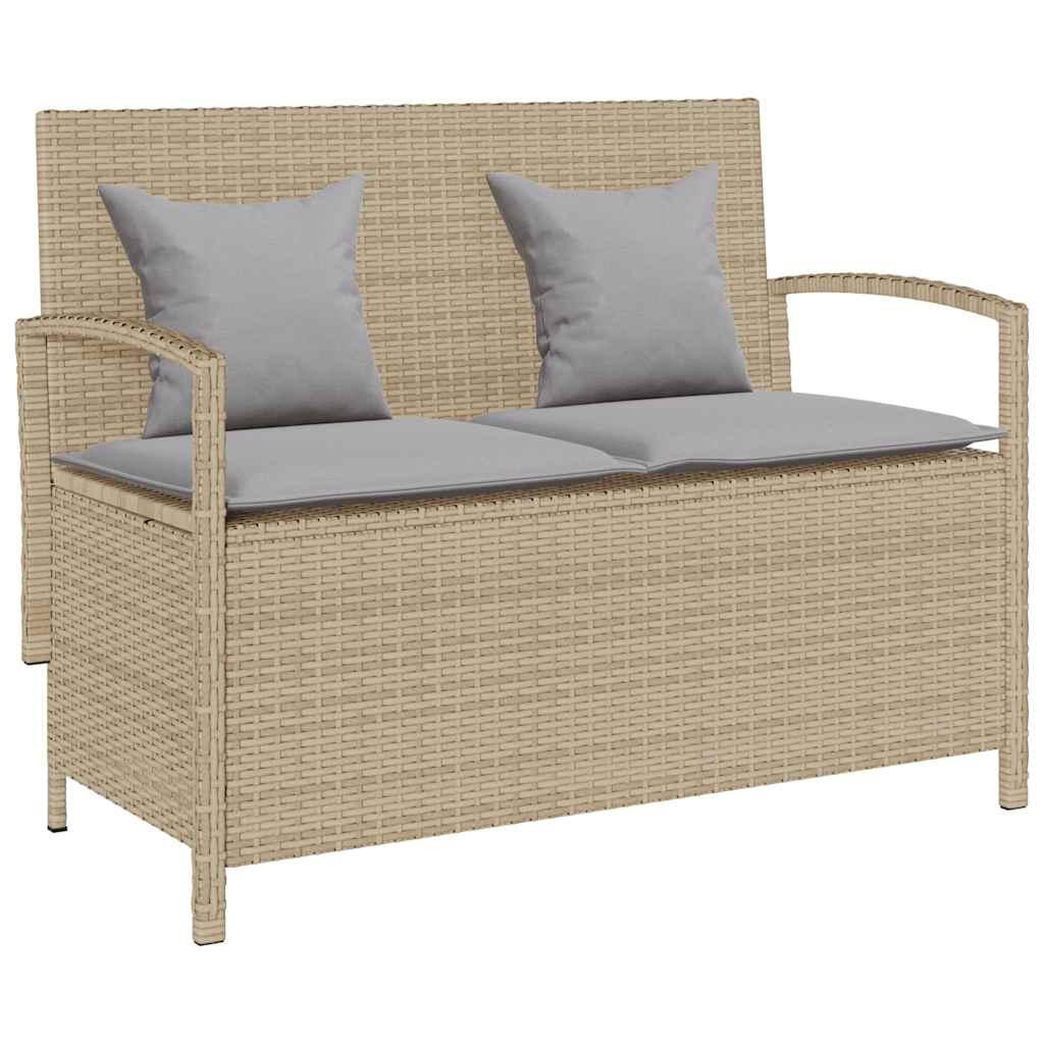 VIDAXL Banc de rangement de jardin avec coussin beige resine tressee