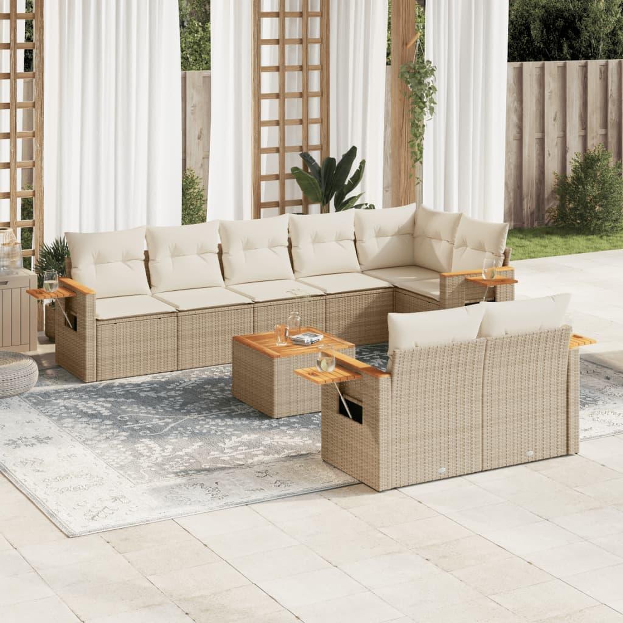 VIDAXL Salon de jardin avec coussins 9 pcs beige resine tressee
