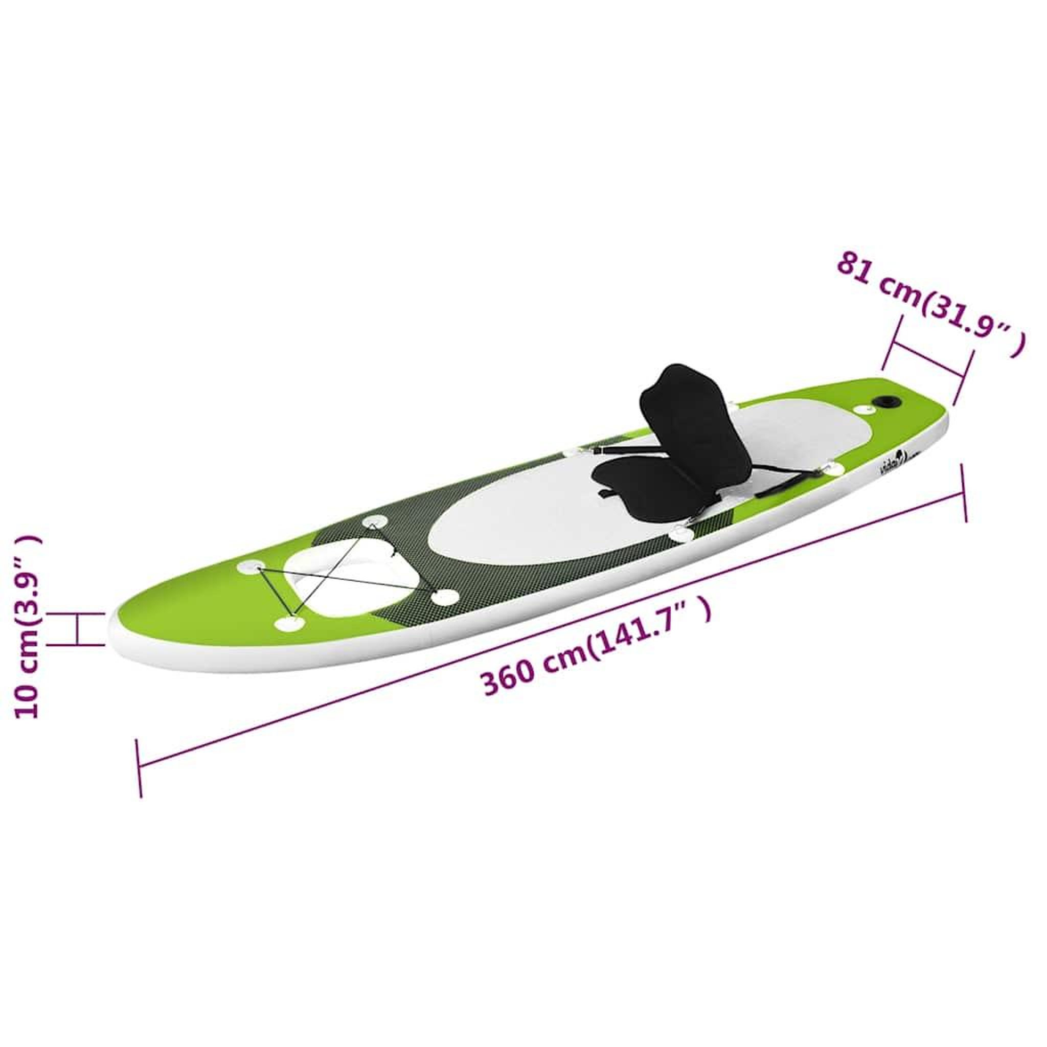 Voir la diapositive 6 : VIDAXL Ensemble de planche SUP gonflable Vert 360x81x10 cm