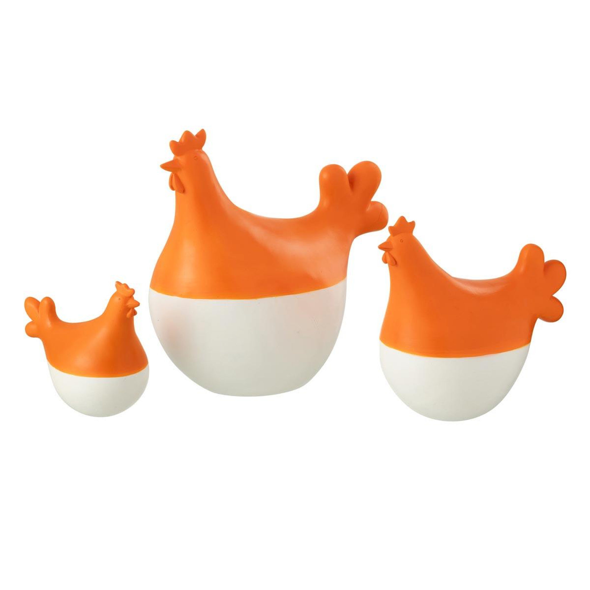 J-LINE Lot de 3 statuettes coq extérieur  alfredo  20cm orange & blanc
