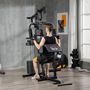 Voir la diapositive 2 : HOMCOM Station de musculation - entrainement complet - développé couché, butterfly, barre latissimus, curler, bande résistance - 11 contrepoids - acier noir