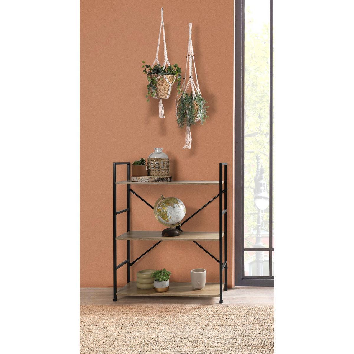 TOILINUX Etagère droite Large 3 niveaux Colorado H.48 en Métal et MDF - Beige et Noir